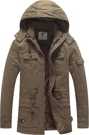 WenVen Mens Winter Thicken Cotton Parka Jacket Warm Coat with Removable Hood
