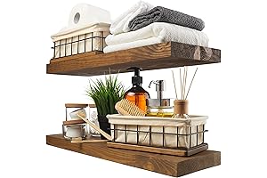 BAOBAB WORKSHOP Set of 2 Rustic Wood Floating Shelves - 24inch Extravagant Long Wall Shelves