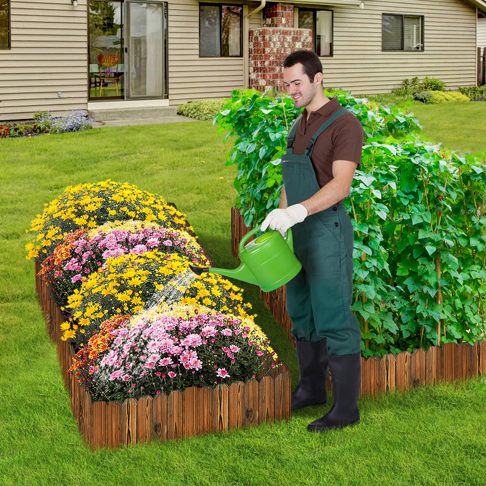 2 bordes de paisaje de 8 pies x 8 pulgadas, borde de valla de jardín de madera de pino resistente, fácil de instalar, valla de madera para jardín al aire libre, patio, cama de flores, césped, árbol de