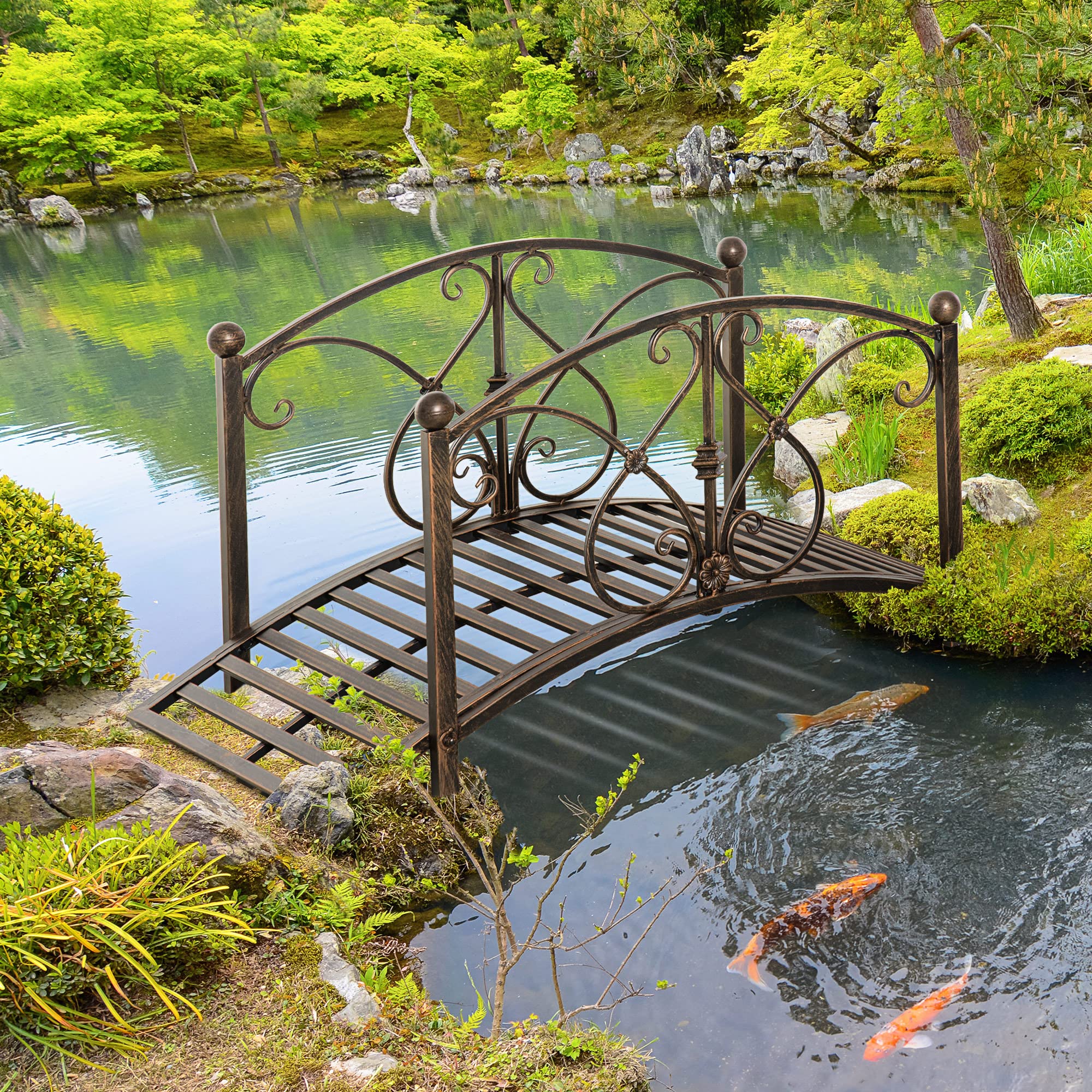 Outsunny Vintage-Gartenbrücke aus Metall, dekorative Brücke mit Blumenelementen, 99 x 68 x 53 cm, Bronze