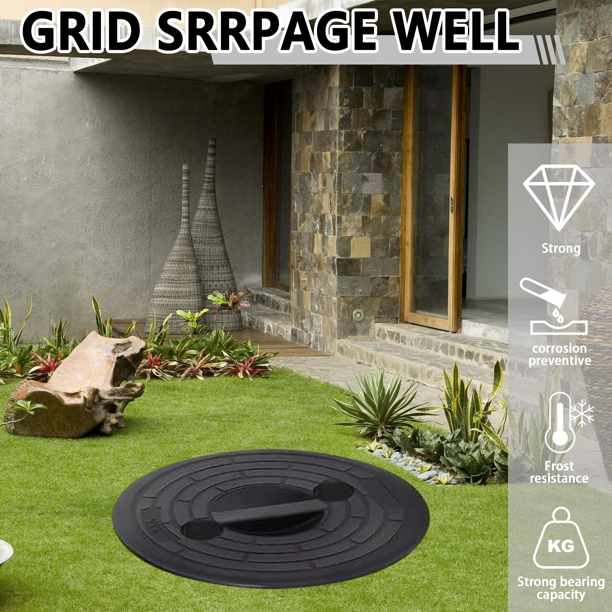 Cuenca perforada con tapa, cubeta perforada para bomba de sumidero con agujeros perforados para espacios de arrastre, patios, entradas y sótanos (18.5 x 16.9 x 15.7 pulgadas)