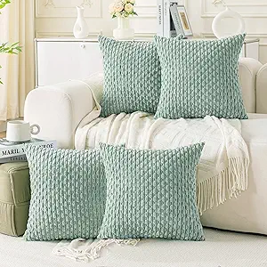 Set of 4 Aqua Decorative Throw Pillow Covers 26x26 Inch Corduroy Pillow Covers for Bed Couch Sofa Living Room Soft Square Cushion Cases