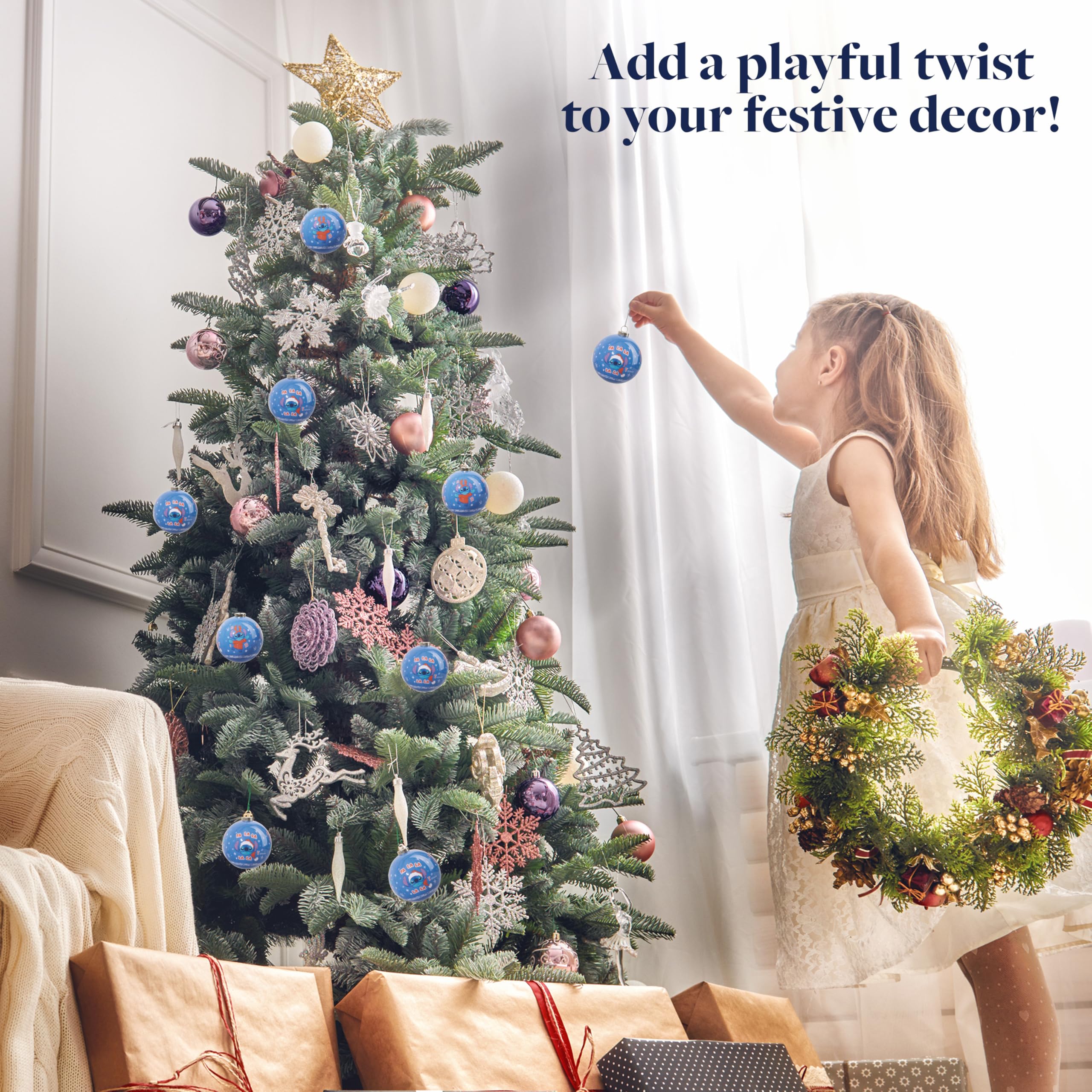 Disney Stitch Tree Baubles Christmas Decorations Pack of 10 Festive Hanging Ornament Balls Xmas Gifts, Blue, 6 CM - Image 4