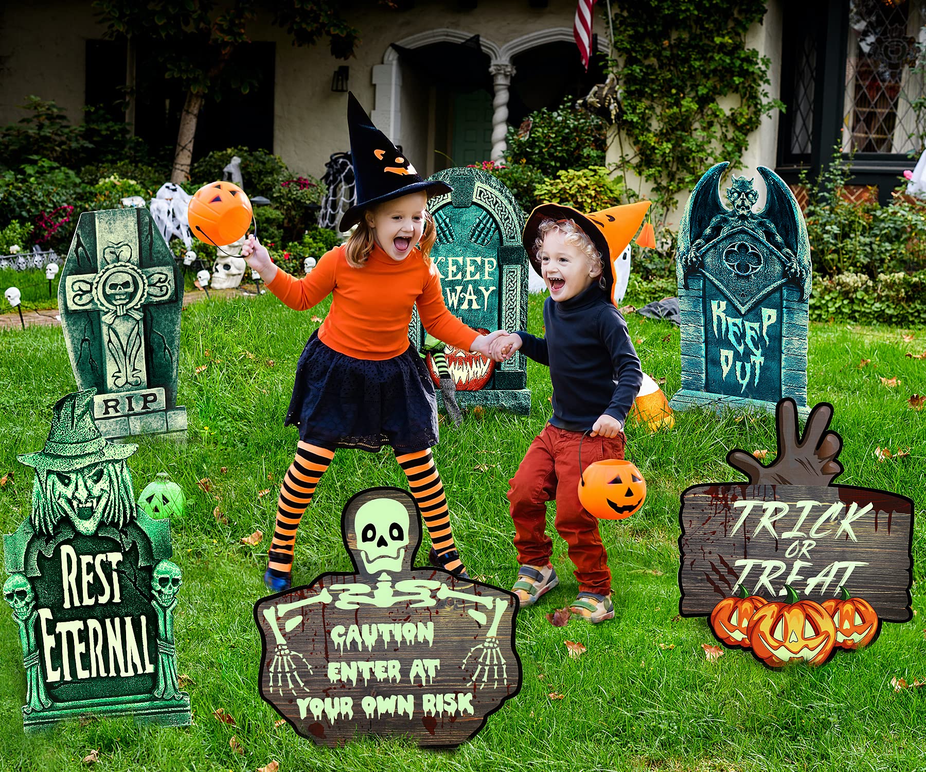 Lot de 6 Pierres Tombales d'halloween avec Effet Fluorescent - Decoration d'horreur Interieure|Extérieure Fausses Tombales de Cimetiere d'halloween - Cour Arriere|Pelouse|Jardin|Maison hanteel