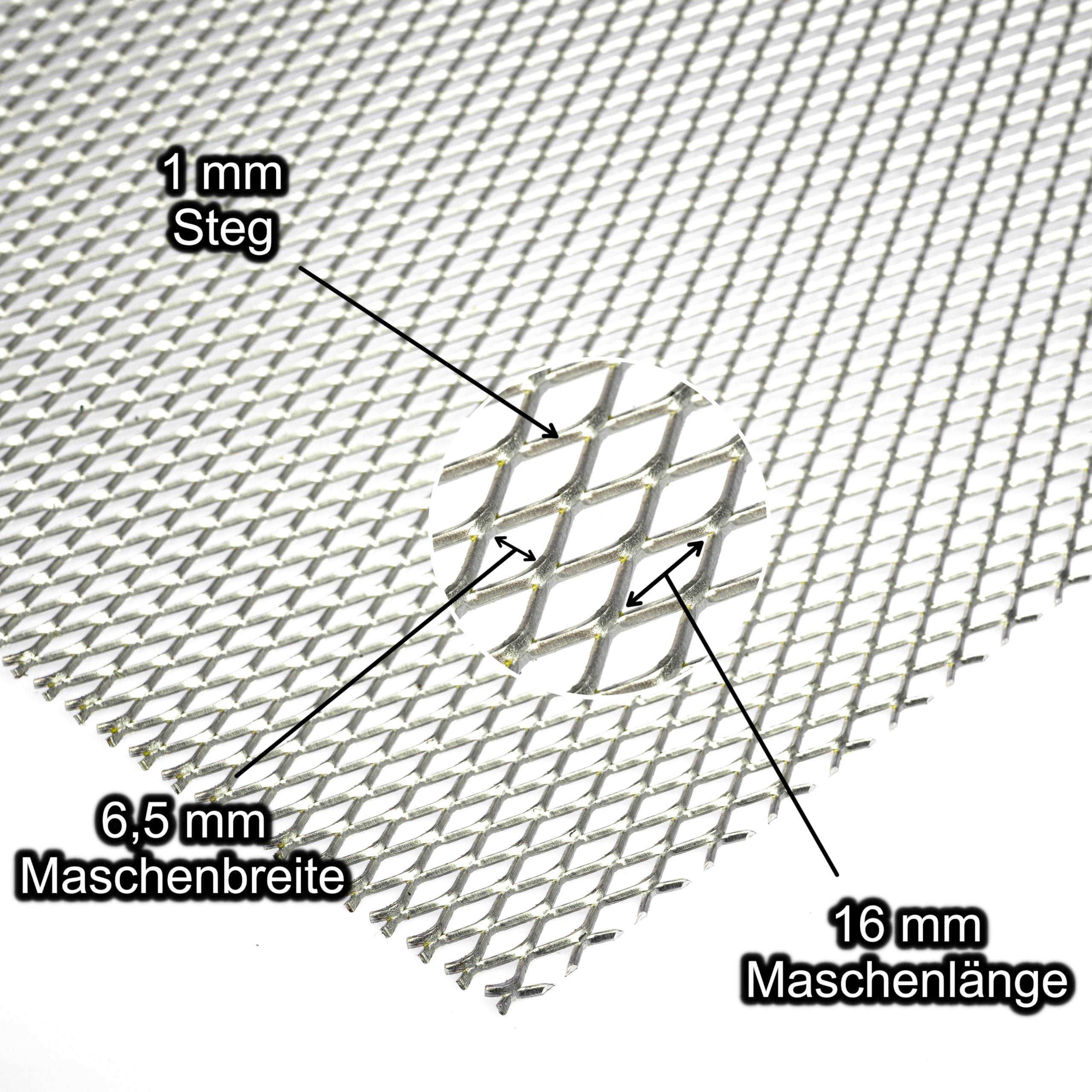 Aluminium Streckgitter 16x6,5x1x1 Alu 1 mm dick Streckmetall Gitter Lochblech Zuschnitt nach Maß (1000 mm x 400 mm)