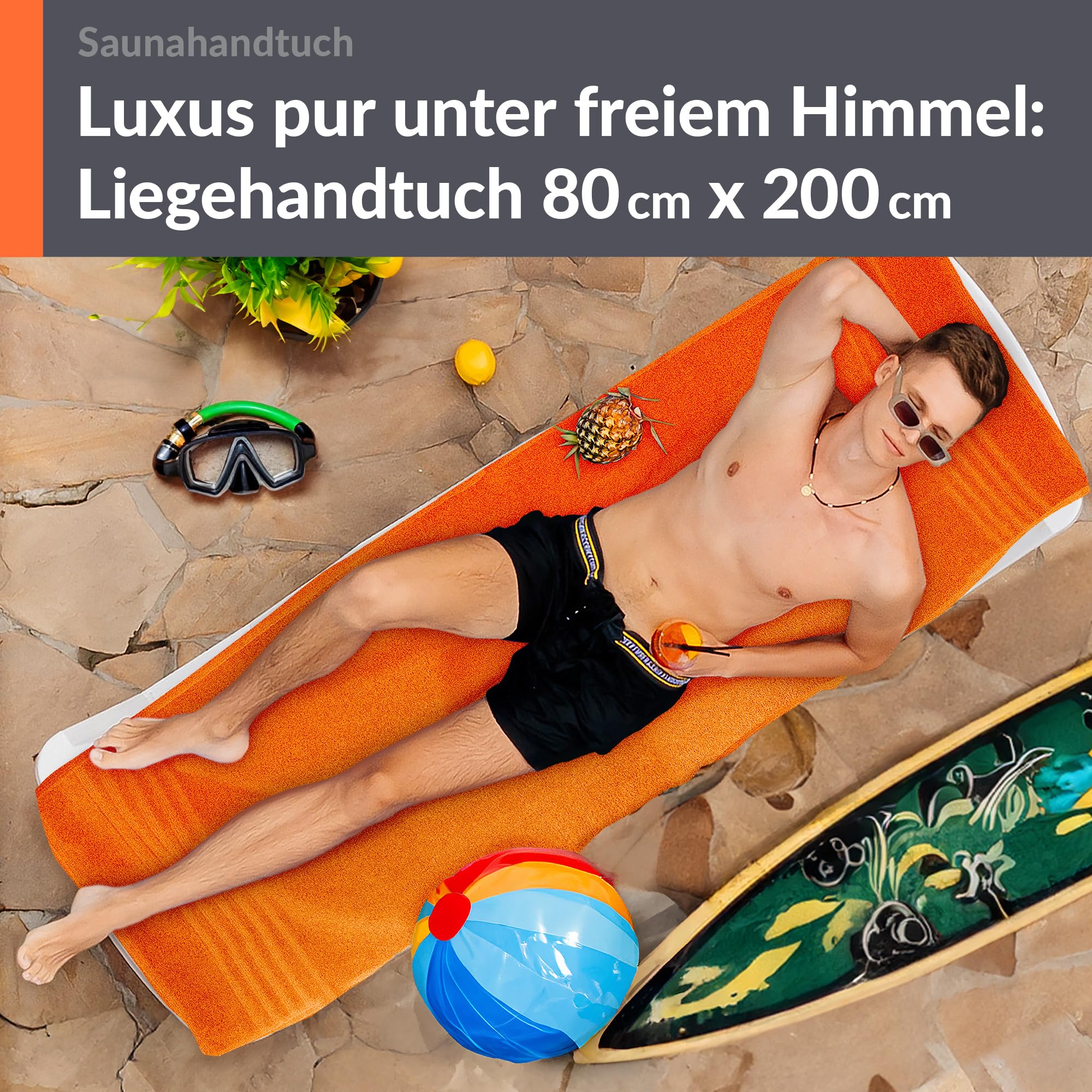 Lashuma Serviette XXL 85x200 cm, Drap de Bain Clémentines - Orange, London Serviette de Sauna