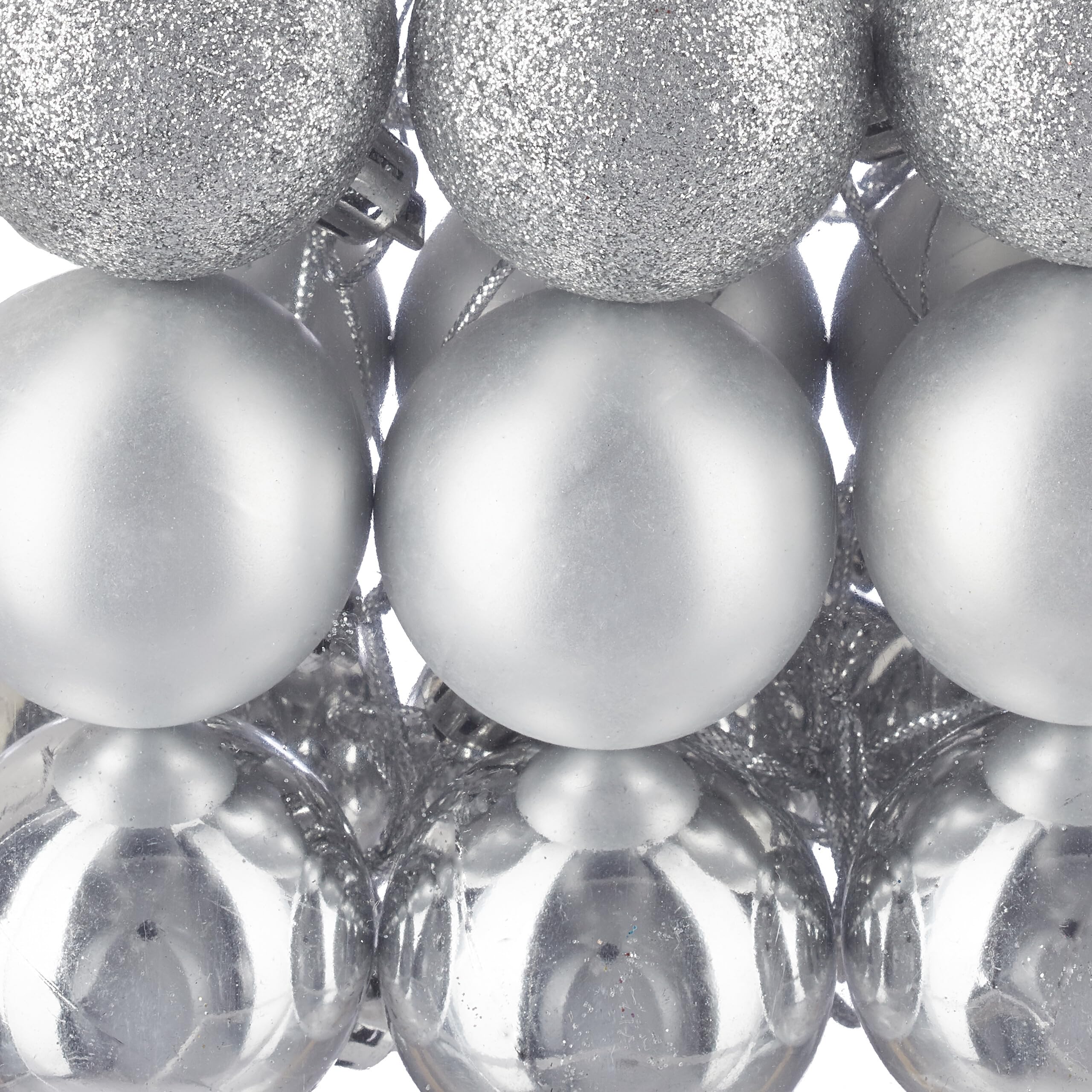 Relaxdays 150x Boules de Noël, Paillettes, Mates, Brillantes, déco Sapin, Plastique, diamètre 3, 4 et 6 cm, argentées
