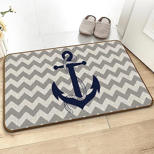 Miniatura 5 de Tapete de cocina con ancla azul marino náutico, para interiores y exteriores, para decoración náutica, entrada y hogar, tapete antideslizante con
