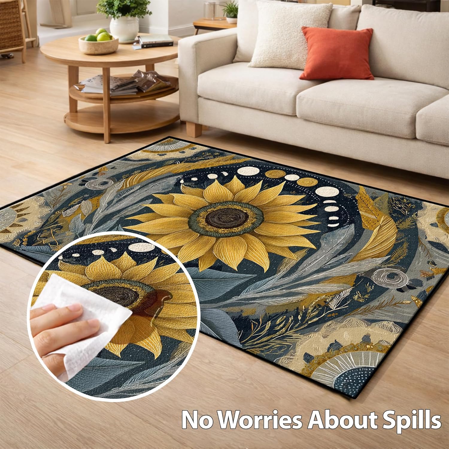 NYZE Sunflower Rug Welcome Door Mat Soft Non-Slip Floor Mat Low Pile Throw Washable Entryway Area Rug for Bedroom, Bathroom, Kitchen, Front Door Entry (35.4'' x 23.6'')