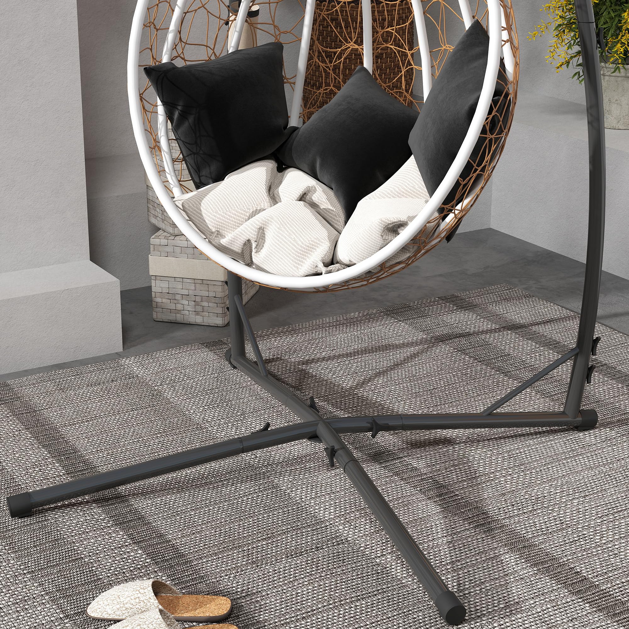 Outsunny Soporte para Silla Colgante de Huevos Altura 215 cm con Estructura de Acero Base Estable y Portavaso Soporte para Silla Columpio para Patio Jardín Balcón Carga 150 kg Negro