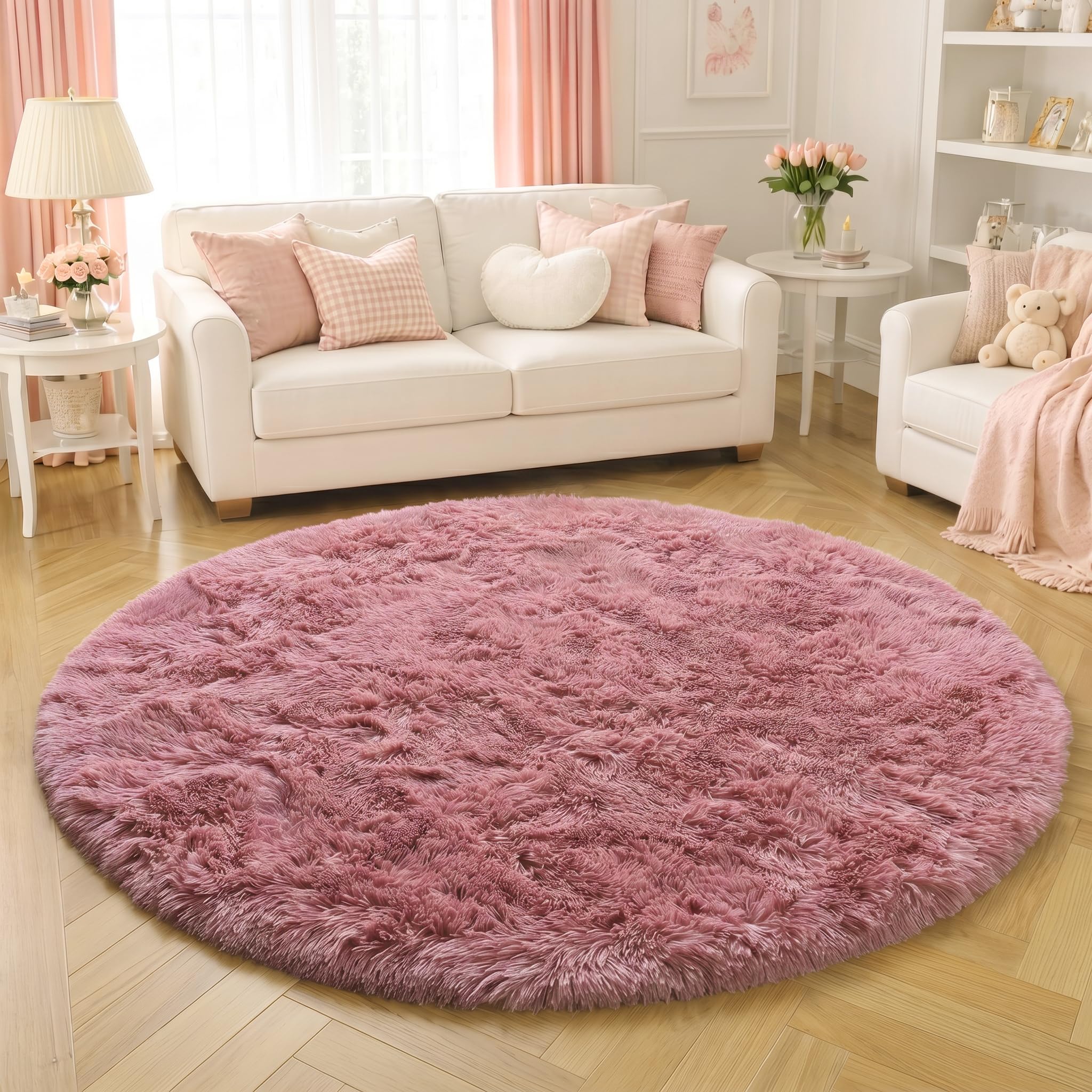 Amazon.com: Blush Fluffy Round Rug 5Ft for Bedroom, Fuzzy Plush
