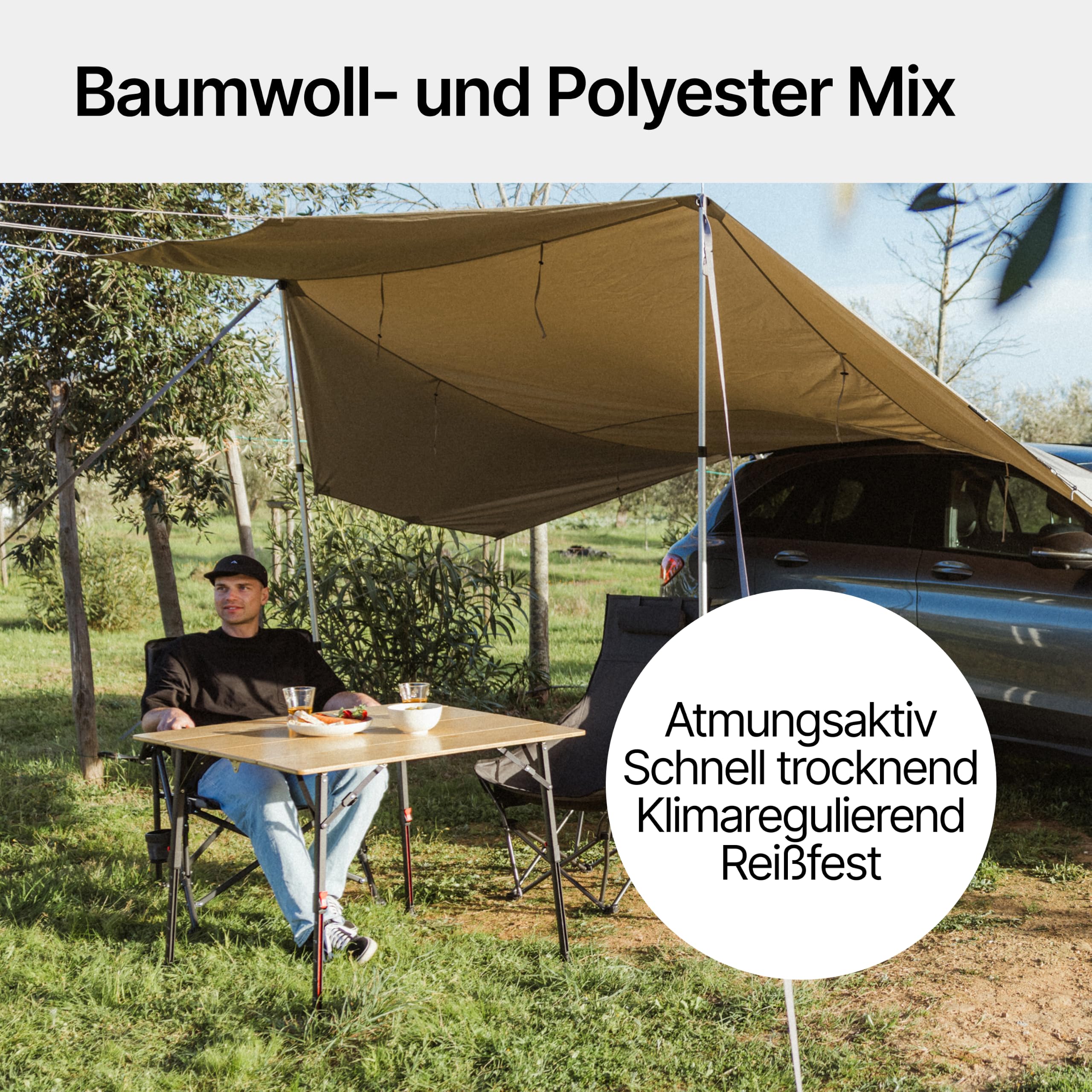 qeedo Motor Tarp TC Baumwoll-Sonnensegel für Bus und Auto mit Kederschiene und Saugnäpfen