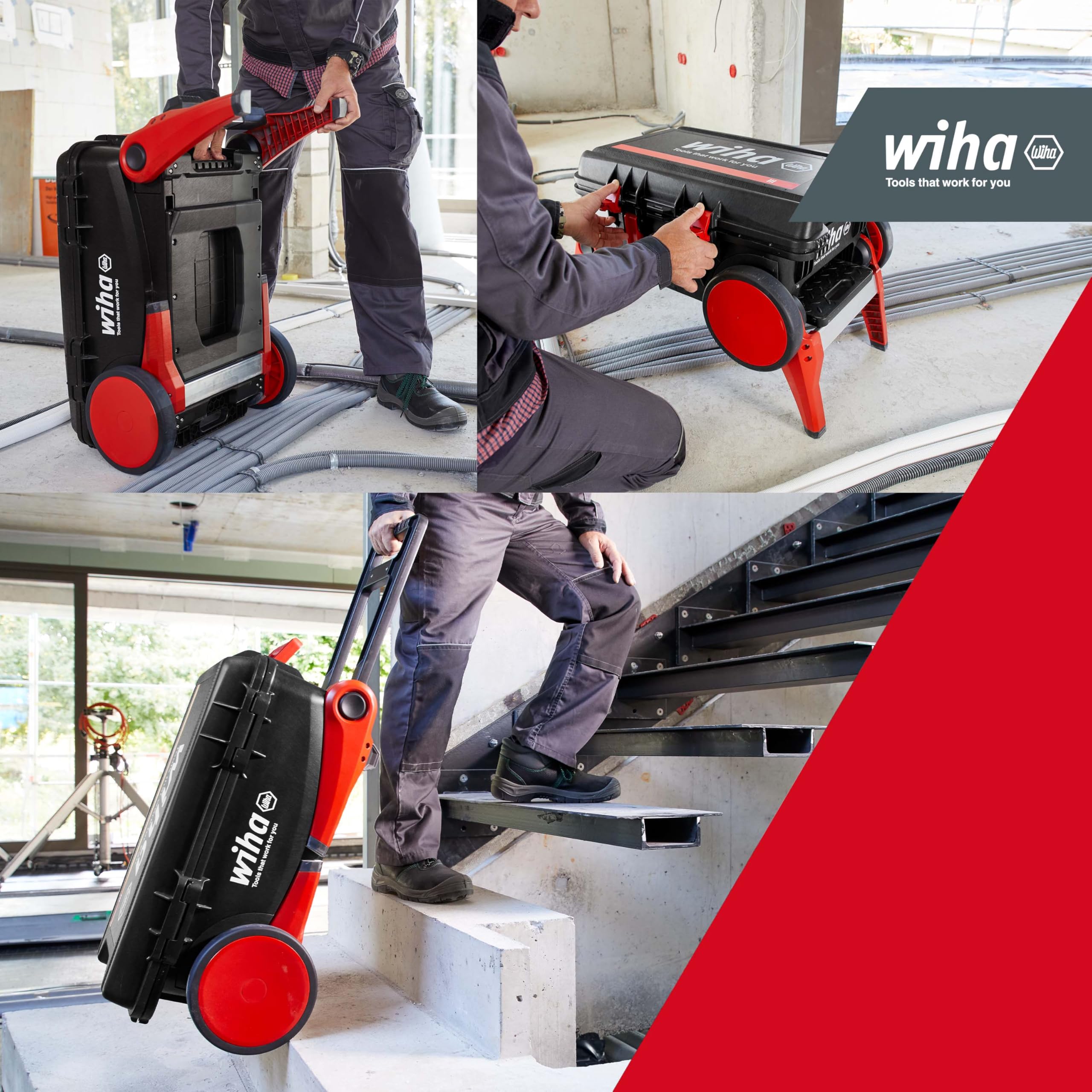 WIHA WERKZEUGE GMBH Juego de caja de herramientas XXL 4 electric de 80 unid. incl. caja de herramientas | (45734) Electrician tool case with wheels I tool box with extensive assortment I additional storage space