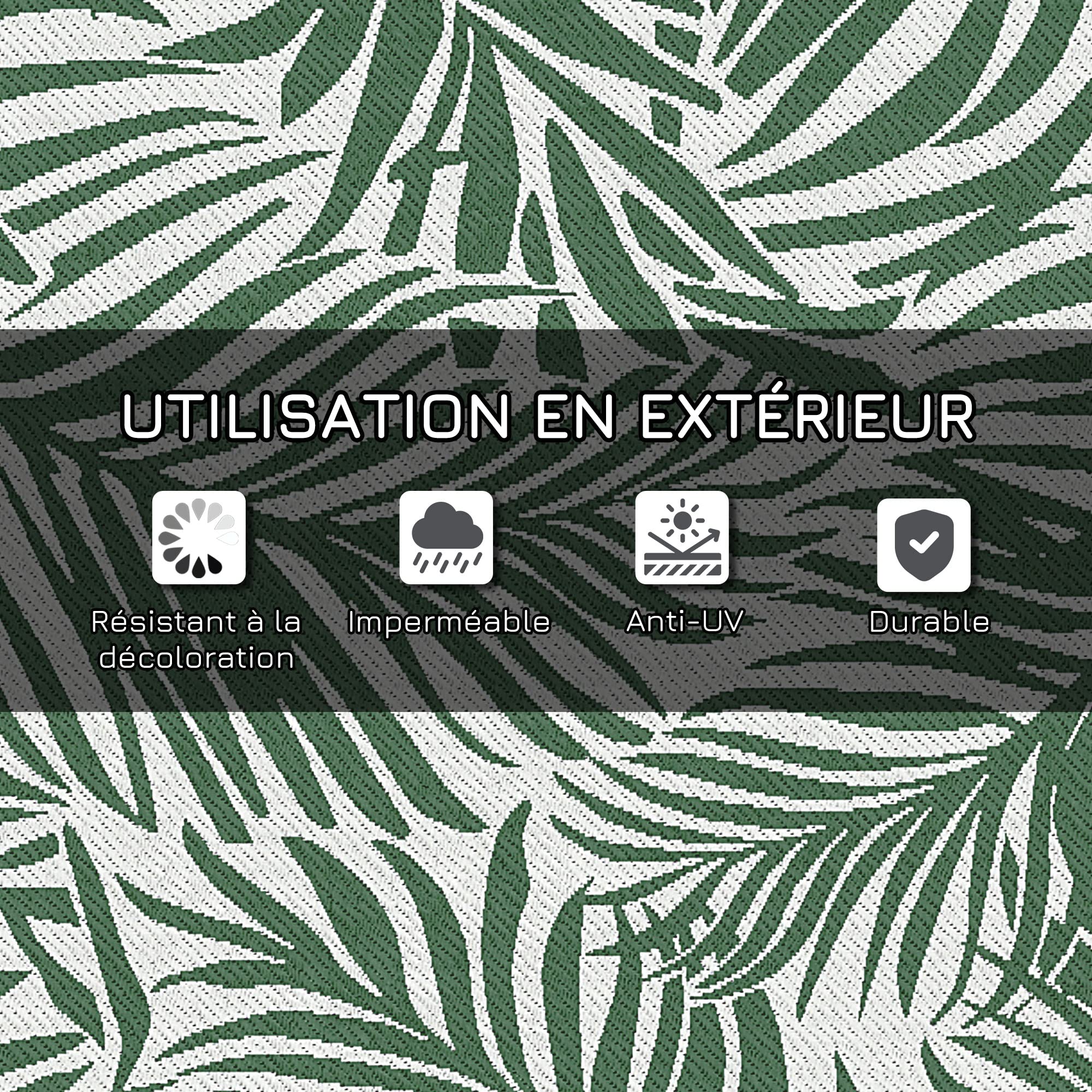 Outsunny Tapis d'extérieur réversible Motif Feuilles Vertes Tropical - polypropylène Haute densité 310 g/m² - dim. 152L x 243l cm Vert