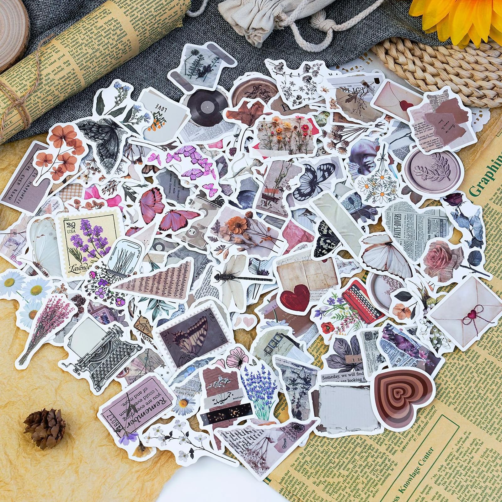 100 Adesivi Vintage Estetici Per Scrapbooking, Impermeabili E Resistenti Al Sole, Per Album E DIY