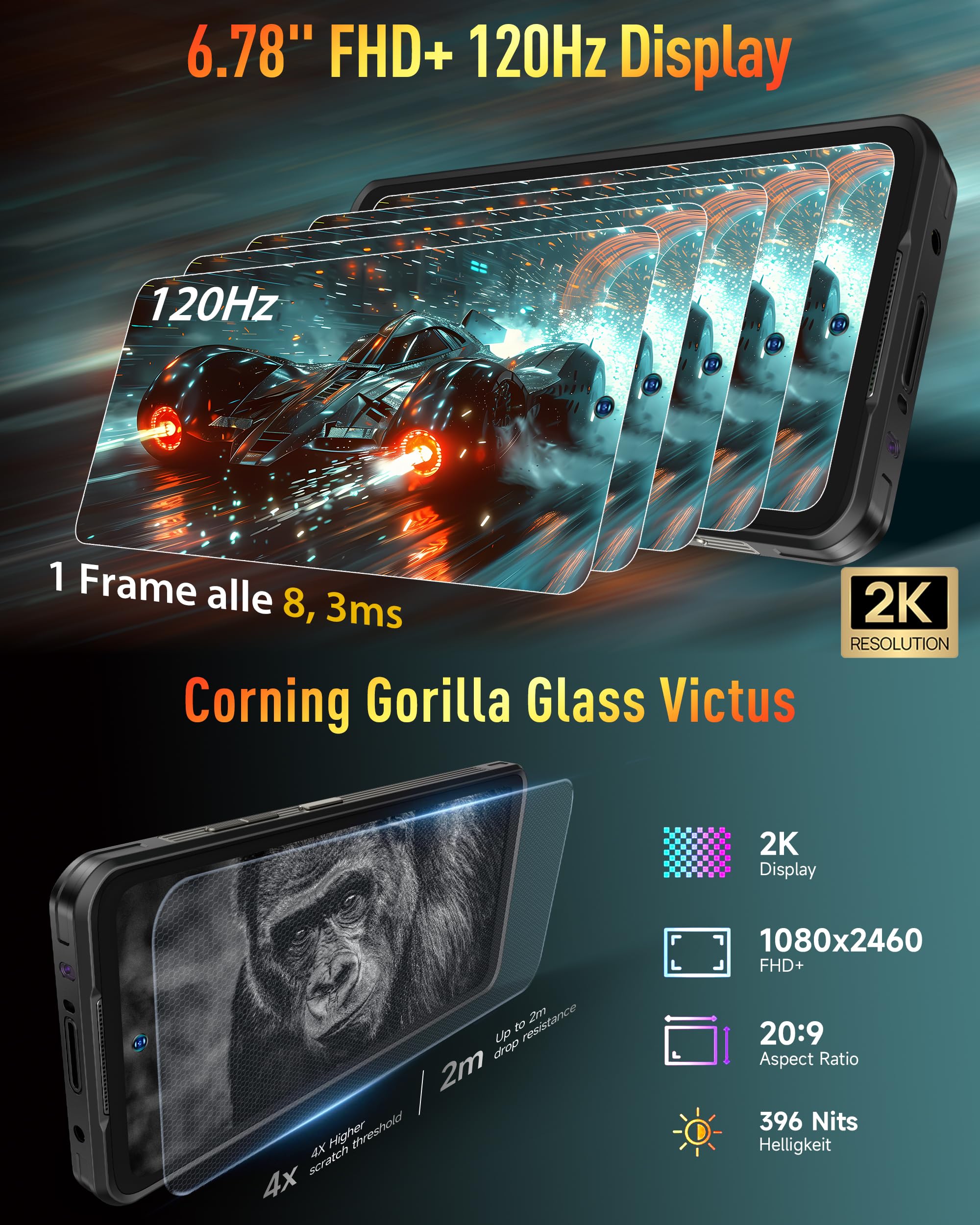 Ulefone Armor 25T Outdoor Smartphone mit Wärmebildkamera, 12GB+256GB/2TB Android 14 Handy, 50MP+64MP Nachtsicht 6500mAh Akku 33W 6,78'' FHD+120Hz, 4G Dual SIM, IP68/IP69K/Face ID/NFC/OTG/GPS