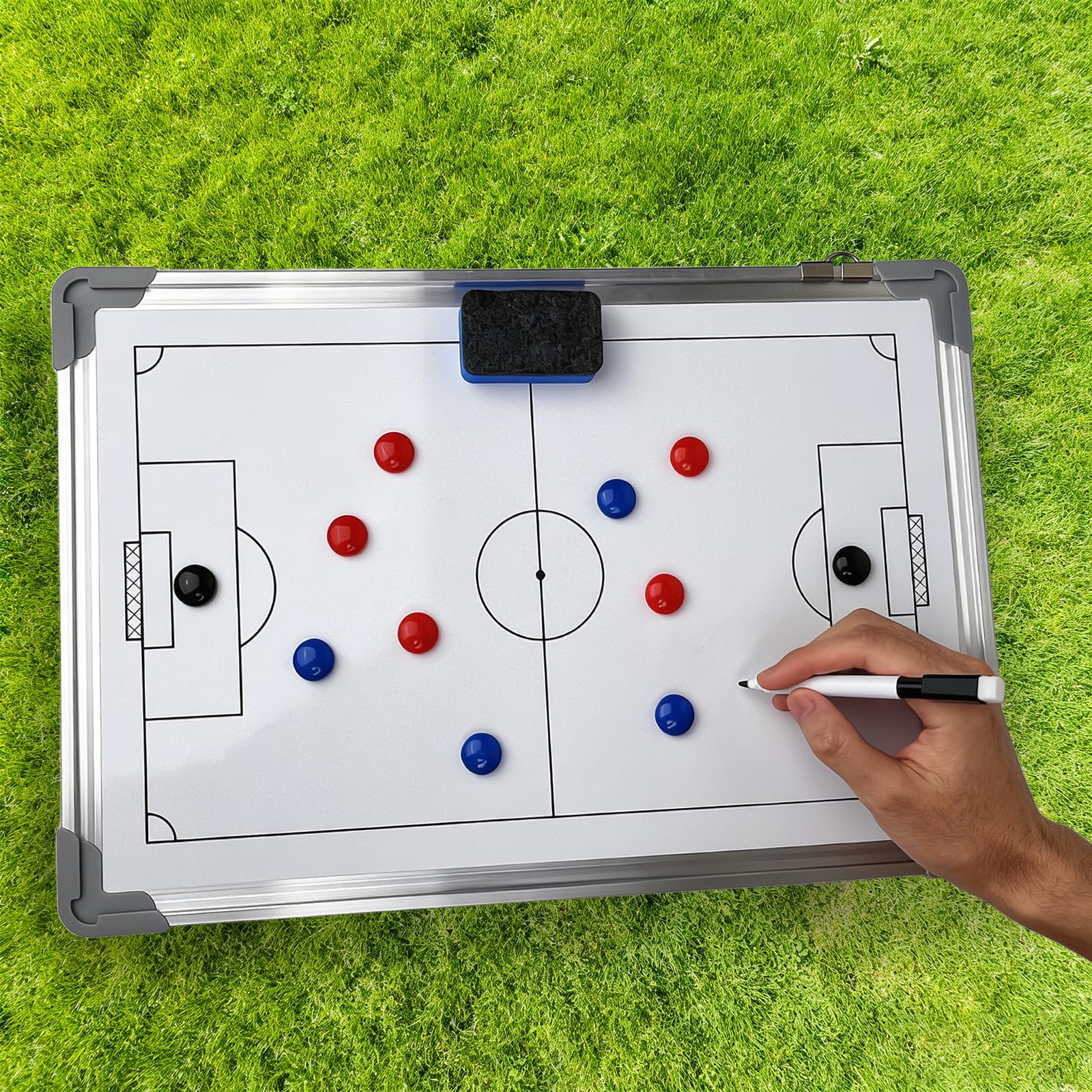 Lavagna Tattica Calcio, Lavagnetta Magnetica, Cartellina Allenatore con Penna Magneti e Accessori, Football Coaching Board, per Insegnare e Formazione, Tattiche e Strategie