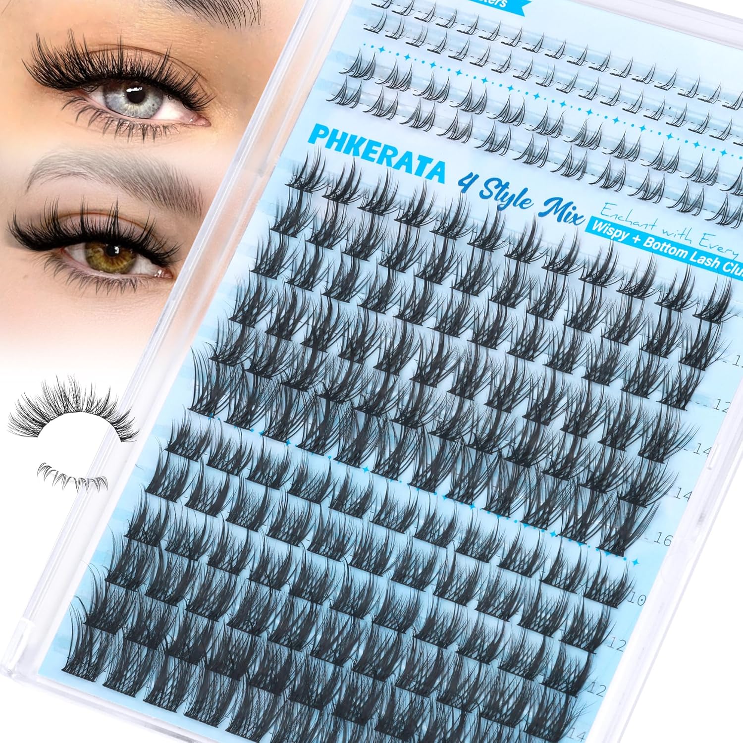 Manga Lash Clusters with Bottom Lashes Natural Wispy Eyelash Clusters C Curvature Anime Cluster Eyelash Extensions Fairy Individual Lashes DIY Eyelash Extension Lash-Anime+Bottom