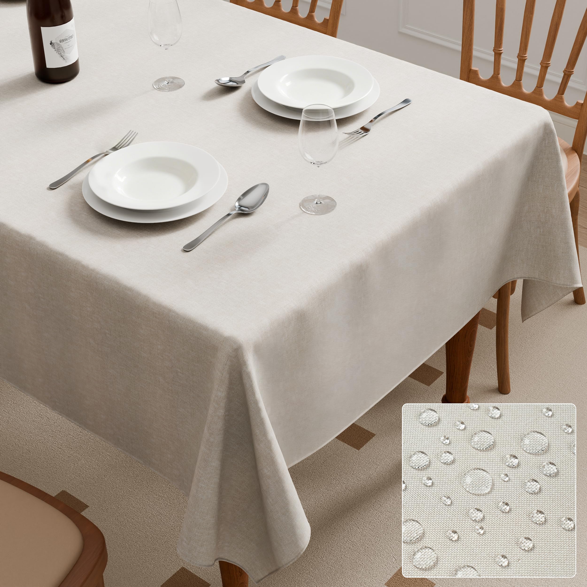Roerf Small Tablecloth Faux Linen Waterproof 100x140cm Beige