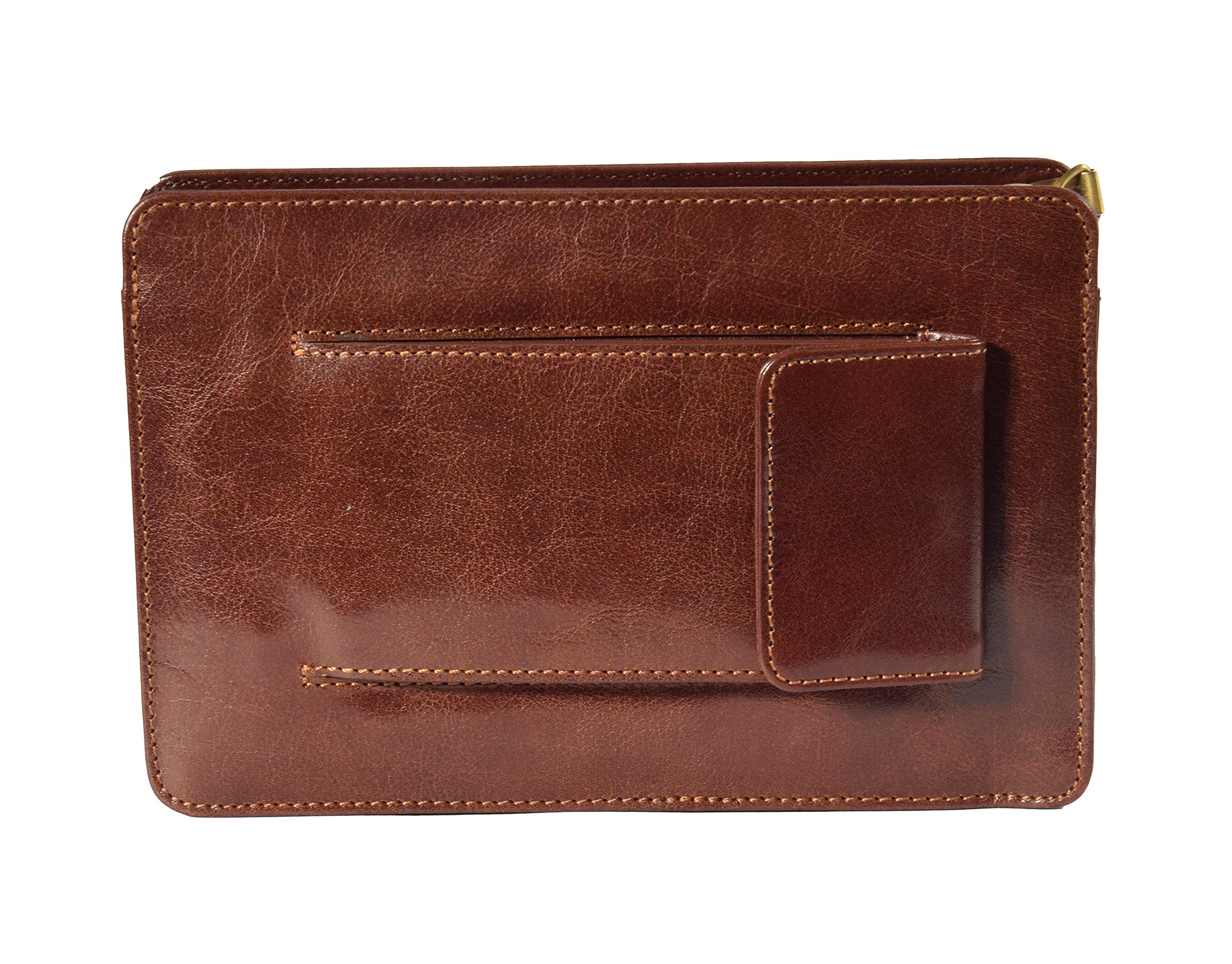 House Of Leather Borsa da Polso in Vera Pelle Pochette Wristlet Denaro Borsa Organizer 'MONTREAL' Marrone 24x15x5 cm