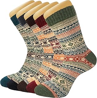 Womens Wool Socks 5 Pairs Warm Winter Knit Wool Soft Vintage Casual Crew Socks Stocking Stuffers Gifts for Women Men