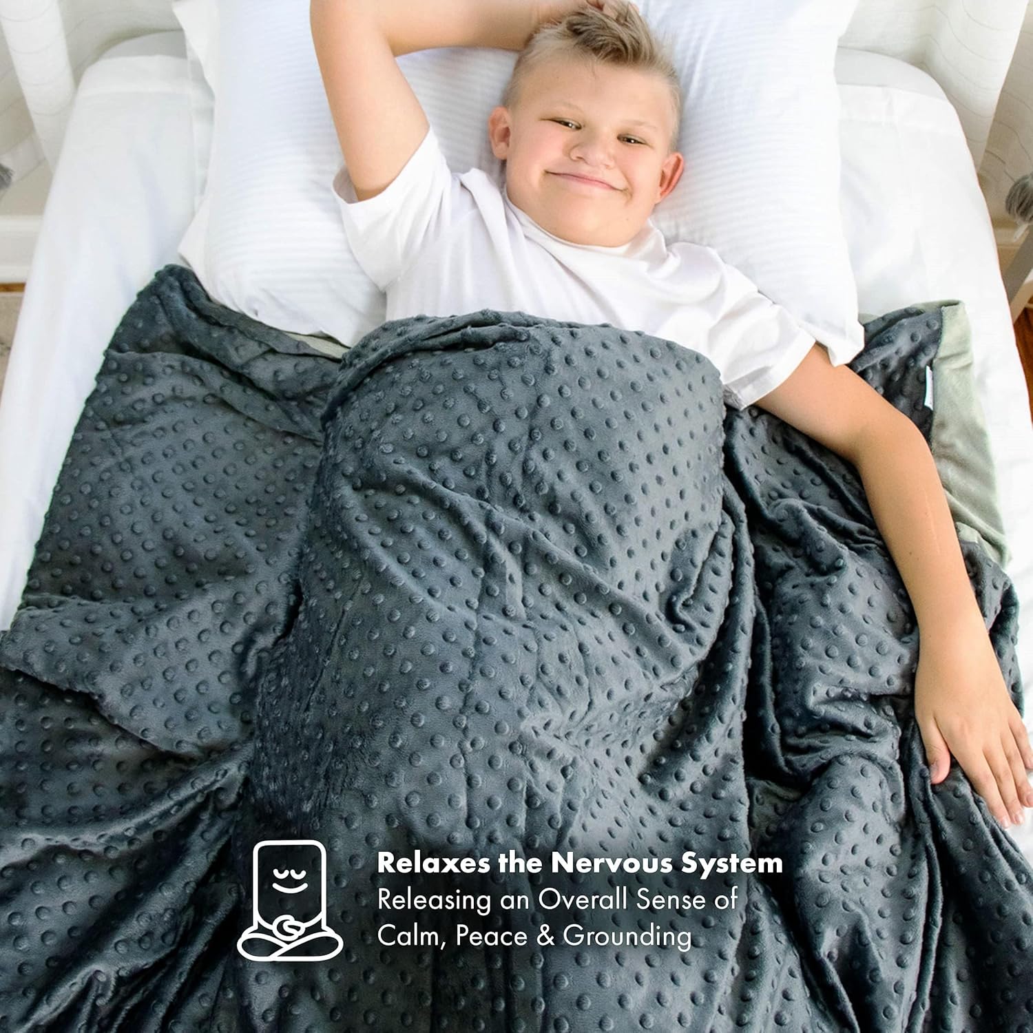 Harkla Kids Weighted Blanket - 7lb Cooling Weighted Blanket for Kids - Washable Minky Cover with Glass Beads - Rayon Made from Bamboo - Designed for Sensory Support (40-70lb) - Gray