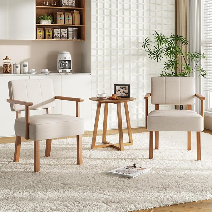 Sillón Lounge Mid-Century Beige 2 Pack de Lino miniatura 3