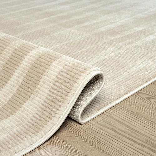 Miniatura 7 de Abani Terra - Alfombra color crema de 4 x 6 pies para sala de estar, dormitorio, patrón de líneas verticales, duradera y fácil de limpiar