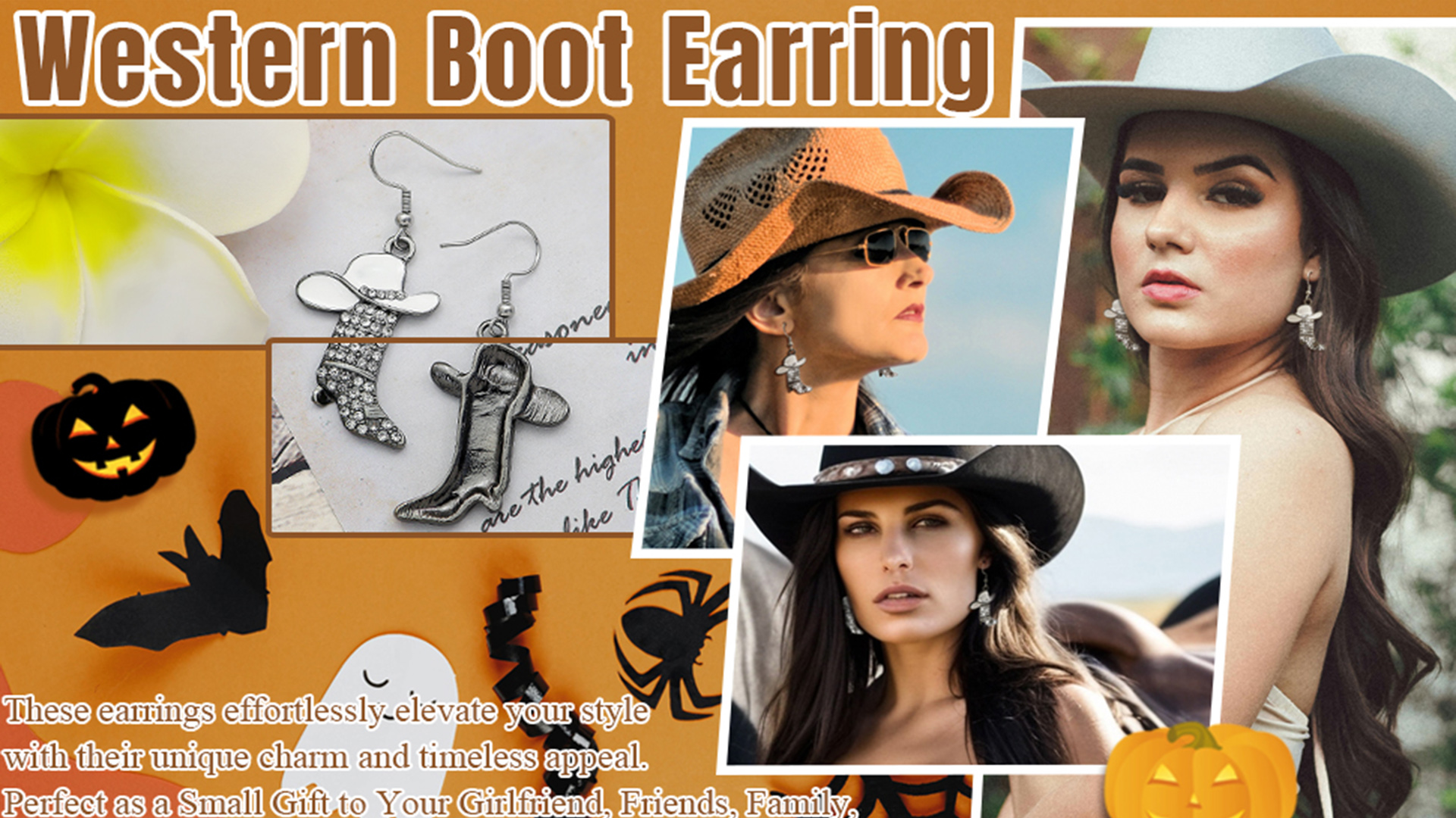 8712 Cowboy Hat Rhinestone Cowgirl Boots Earrings Set Western Earring Felt Amazon.com: Rhinestone Western Black Boots Earrings Cowgirl  main image 2
