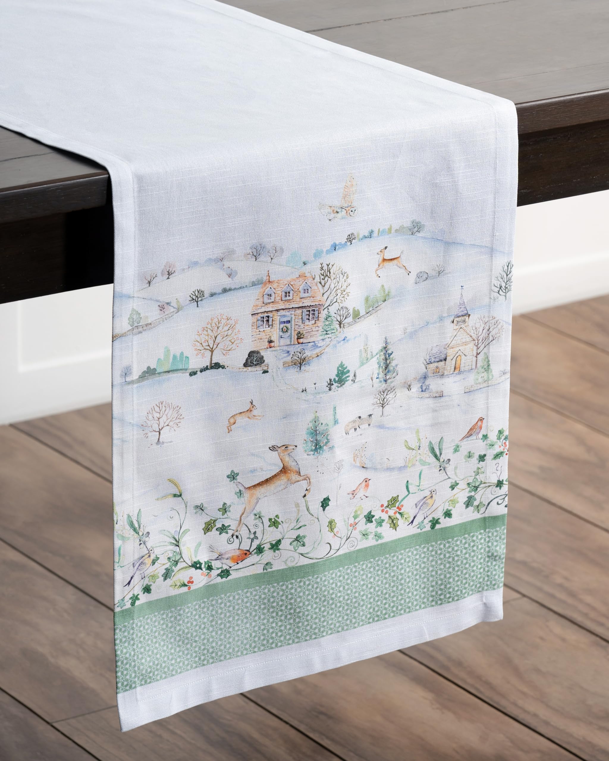 Maison d' Hermine Table runner 100% Cotton Single Layer Table Runners 230 CM long for Christmas Decorations Home Kitchen Dining Party Wedding Bridal Shower (Snowy World - Image 2