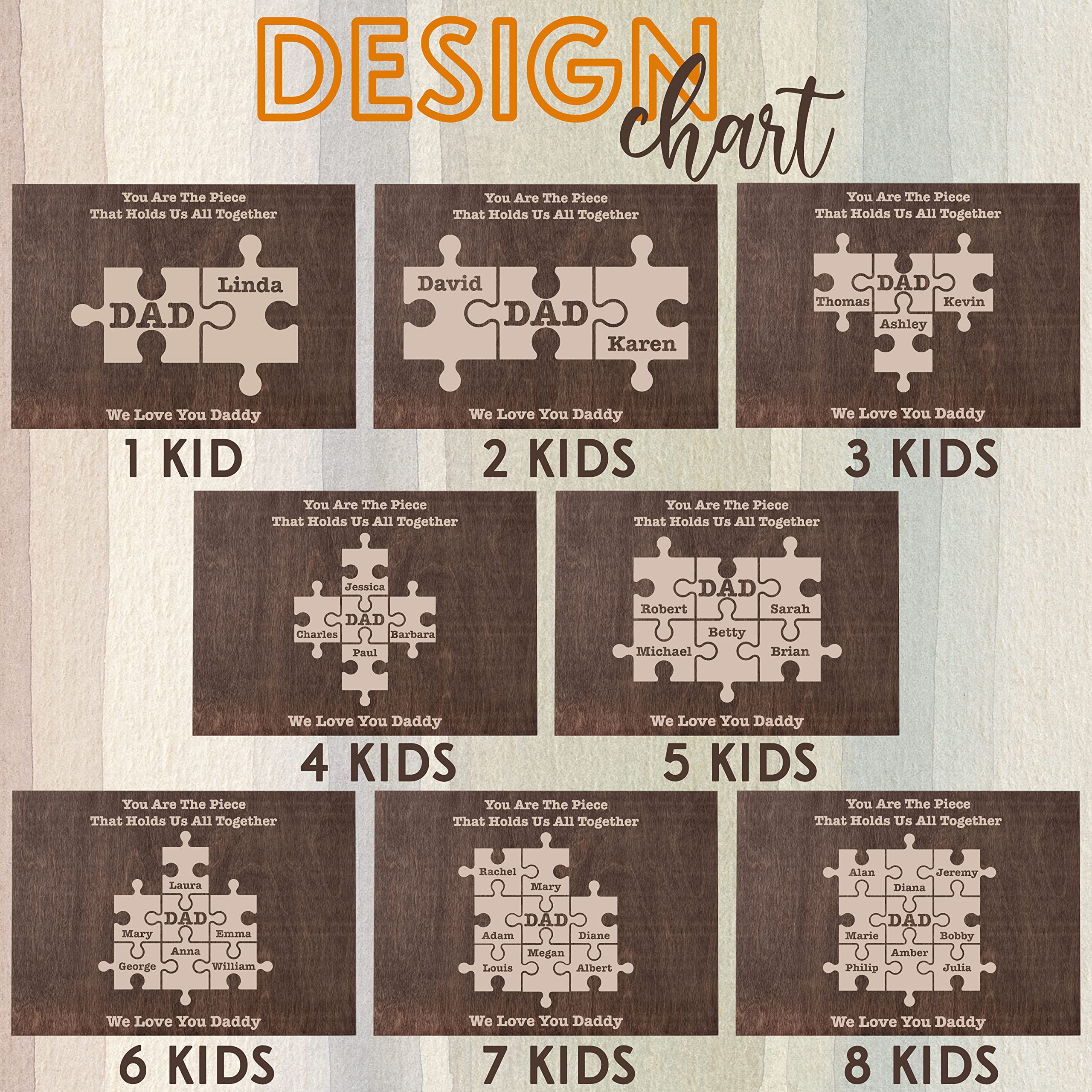 Be Burgundy Dad Gifts from Kids, Custom Dad Puzzle Sign w/Kids' Names, Java, Personalized Wooden Sign for Dad, Customized Wall Plaque Gifts for Dad from Daughter, Wife, Son, Dad Sign