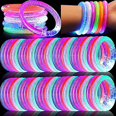 80 Pack LED Bracelets,6 Color Glow Bracelet Glow in The Dark Bracelets,Flashing Light Up Bracelet for Kids and Adults,Glow Stick Bracelet for Concerts Festivals Carnival Rave Neon Party Supplies