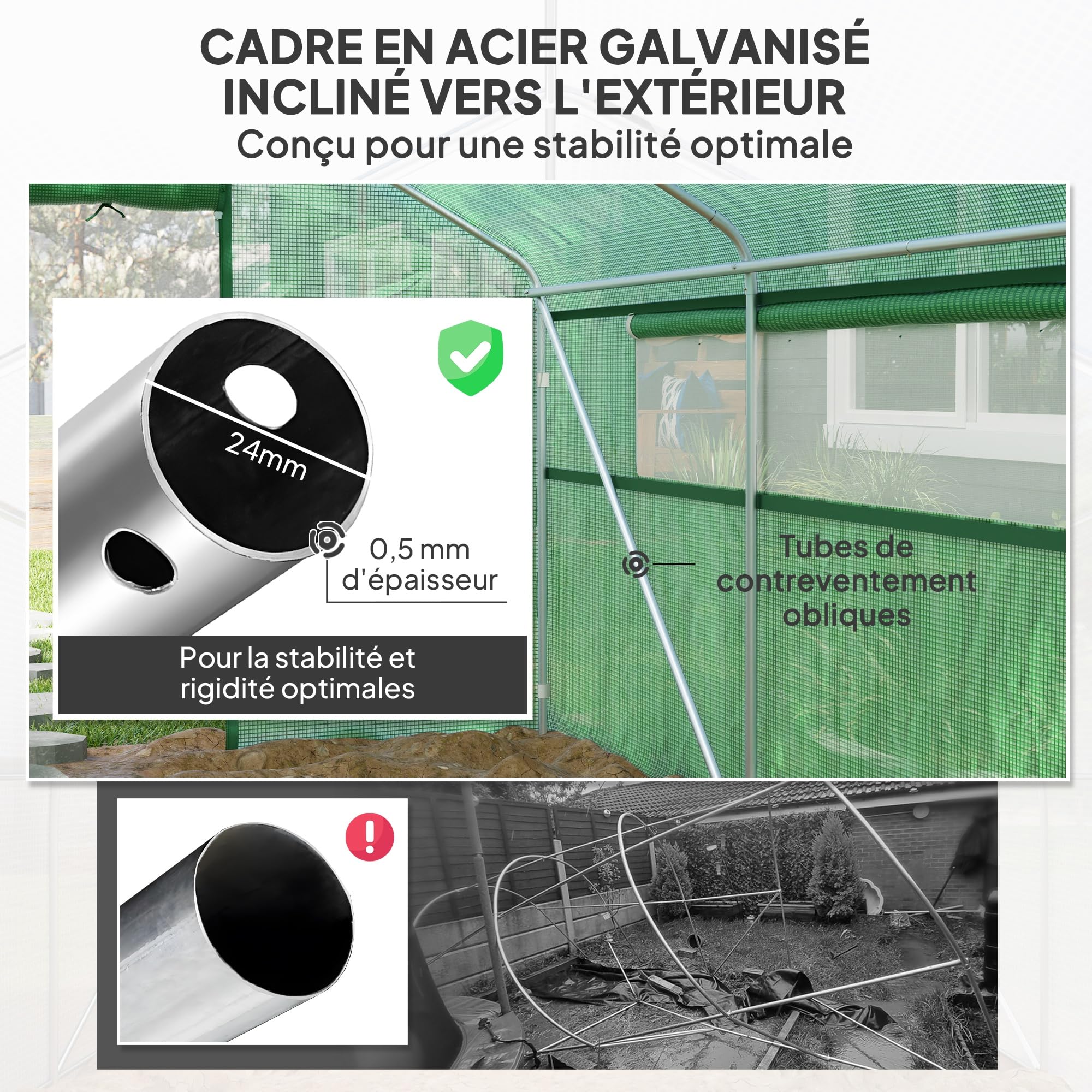 Outsunny Serra da giardino 12 m², serra tunnel da giardino, 4 x 3 x 2 m, con ante arrotolabili e grandi finestre in rete, serra in acciaio zincato e PE ad alta densità 140 g/m² resistente ai raggi UV