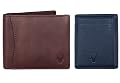 WildHorn Maroon Leather Men's Wallet and Blue Safiano Card Case (WH1173)