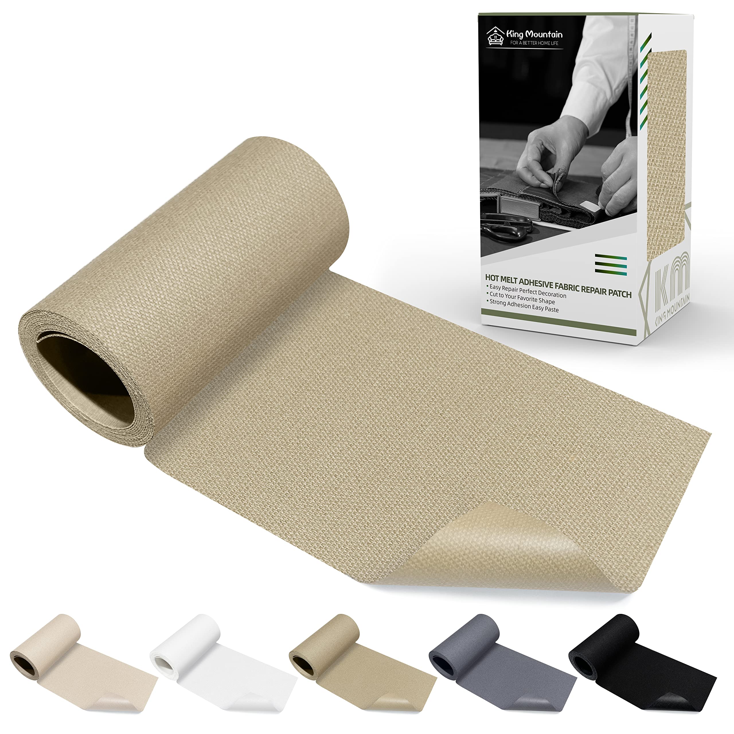 KING MOUNTAIN Canvas Iron on Patch,3"×60",Waterproof 100% Cotton Fabric Repair Patch,Used for Various Sofa,Tent,Clothes,Seats,Suitcases (Khaki 1.0)
