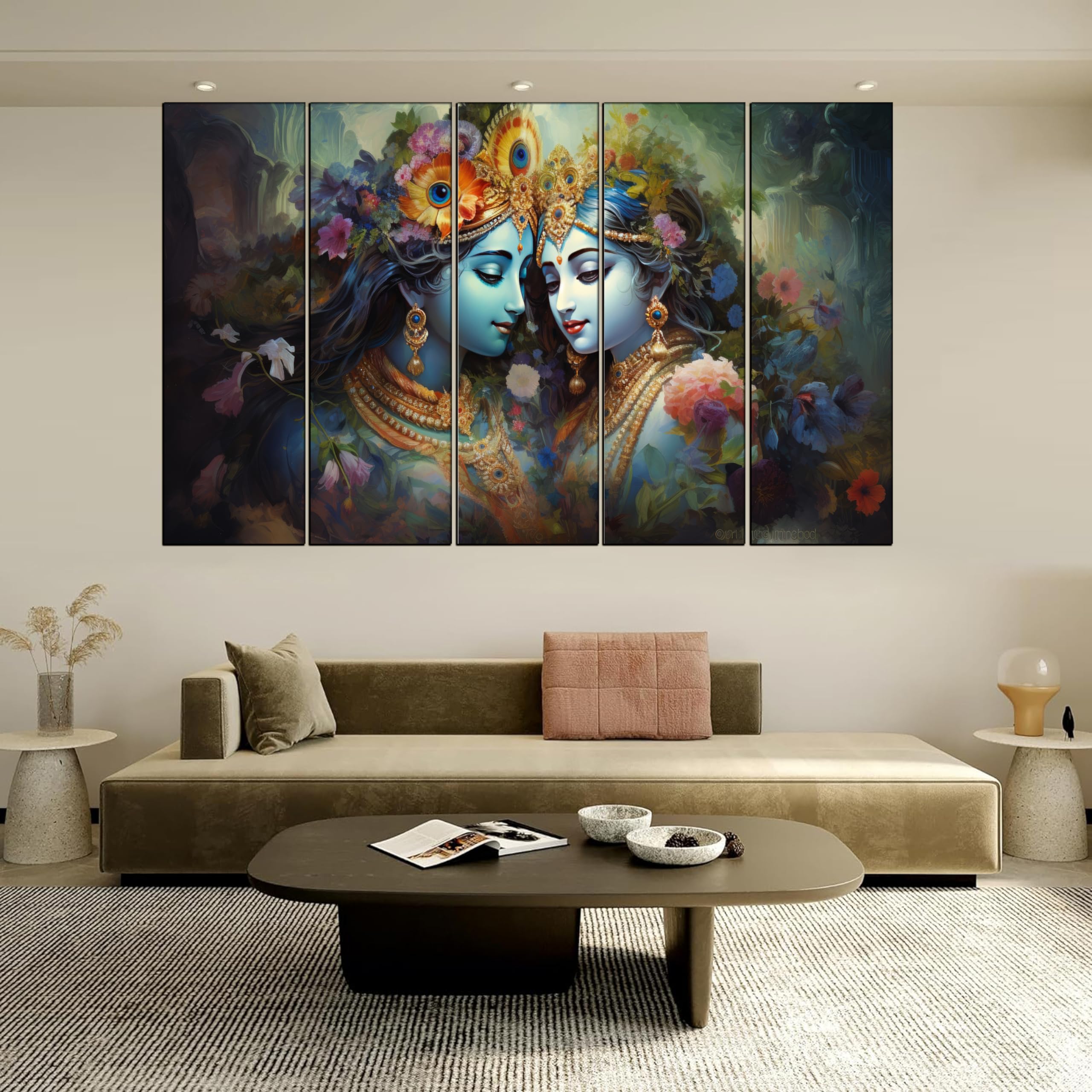 KYARA ARTS Wood Framed, Radha Krishna wall Painting with frame multicolor 50 x 30 inch set of 5 (Design-03) 1