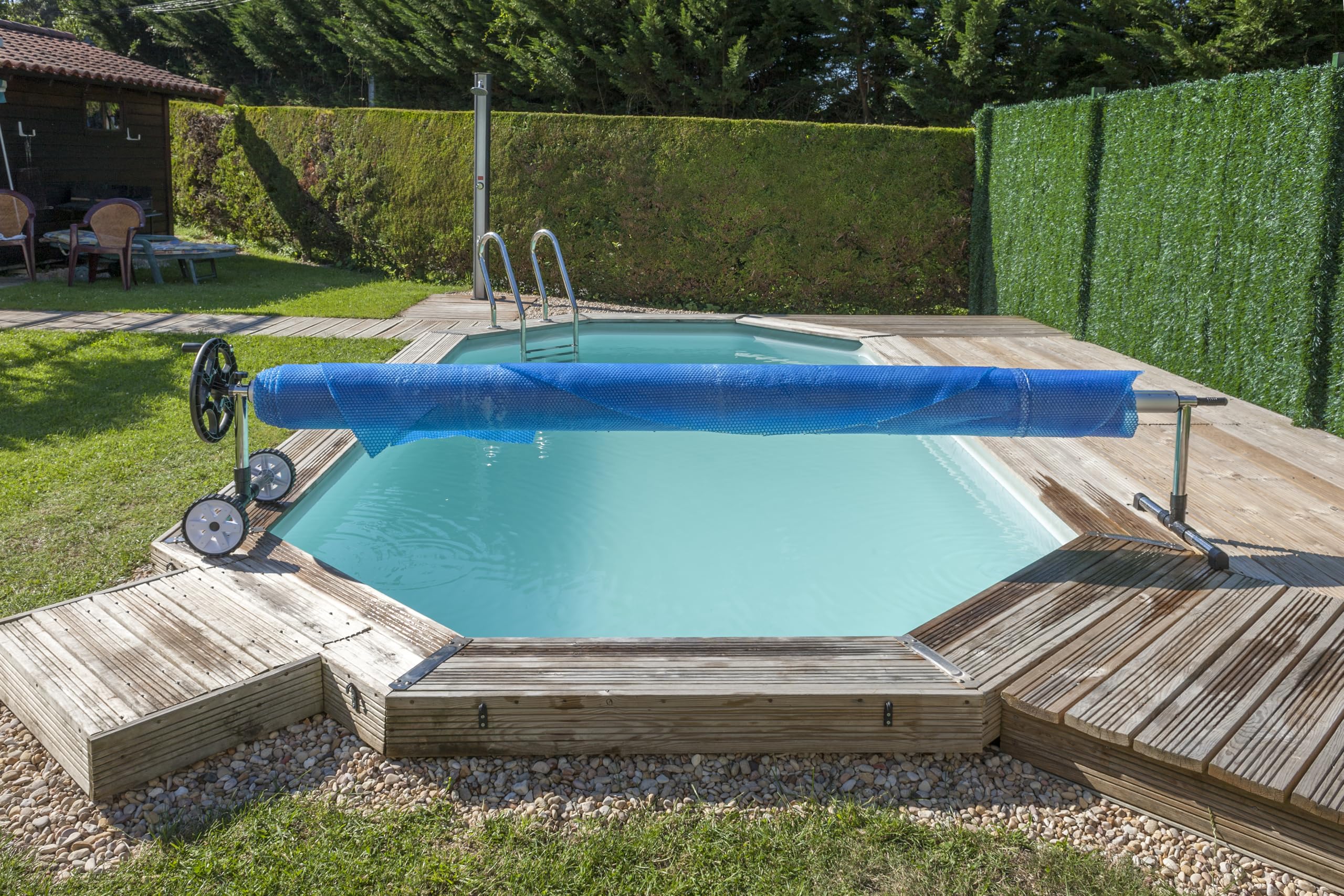 Gre 90171 - Enrollador Telescópico para Piscinas Enterradas - Ancho Máximo 5,50 m, Aluminio Anodizado y Ruedas Giratorias.