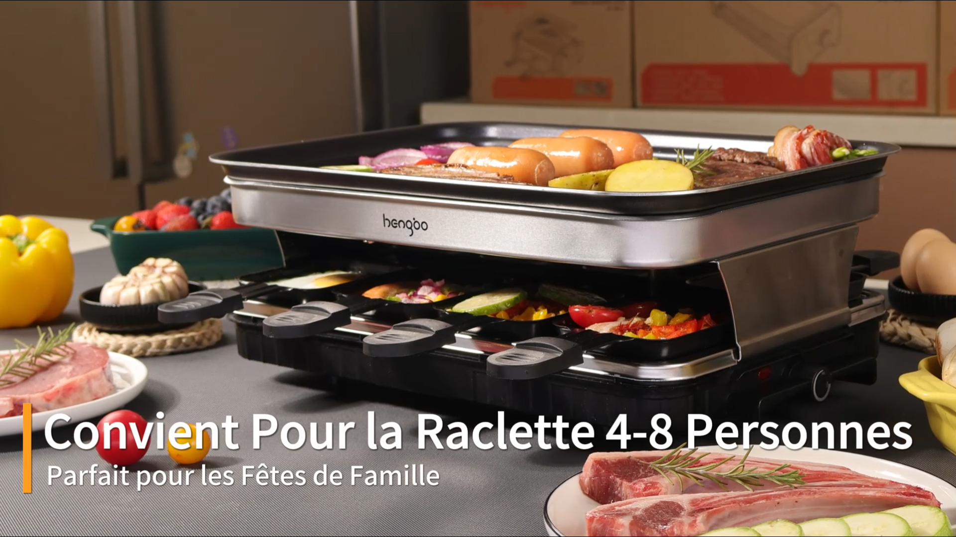 Appareil à Raclette 8 Personnes - Plaque De Cuisson Antiadhésive Réversible - 1400W - Idéal Pour Soirées Et Repas Conviviaux