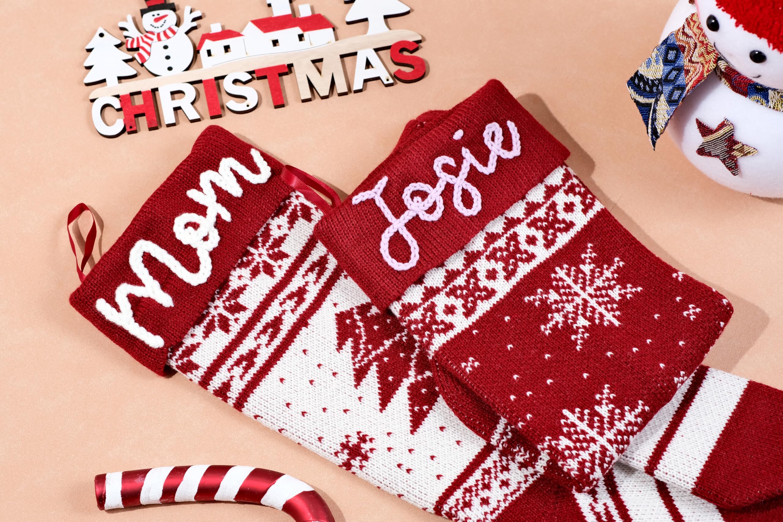 Weihnachtsstrumpf, personalisierbar, 45,7 cm, großer Zopfstrick, bestickt, als Weihnachtsstrumpf, Dekorationen für Mily, Urlaub, Party, Strumpf, Geschenke (5, gemischtes Rot)