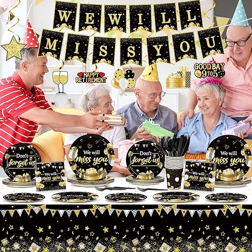 Miniatura 5 de 184 piezas We Will Miss You - Platos de papel desechables para fiestas, servilletas, vasos, mantel, pancarta, despedida, postre, pastel, cena,