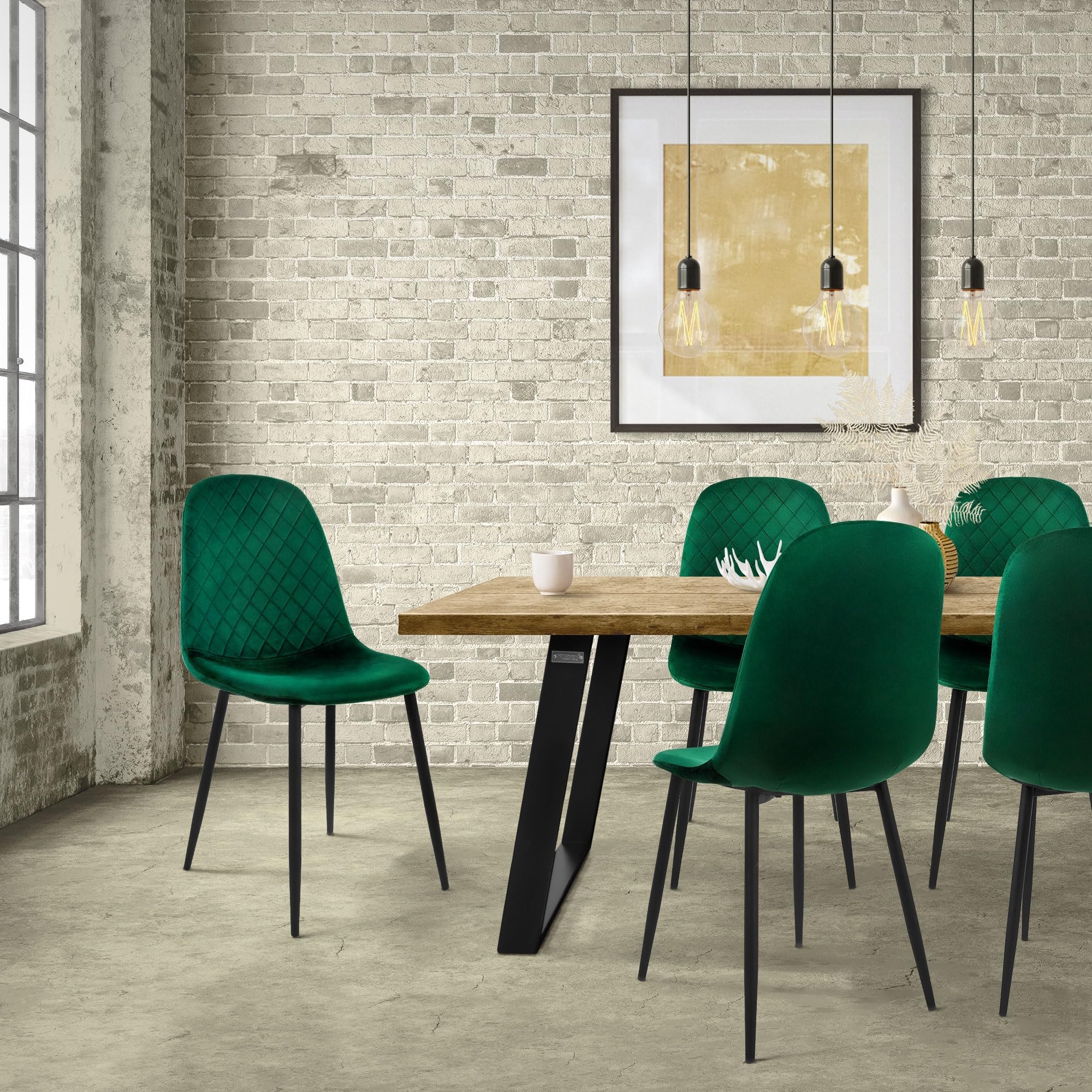 Lot De 4 Chaises De Salle à Manger ML-Design | Vert Sauge Velours | Dossier Rembourré Avec Accoudoirs | Piètement Métal Noir
