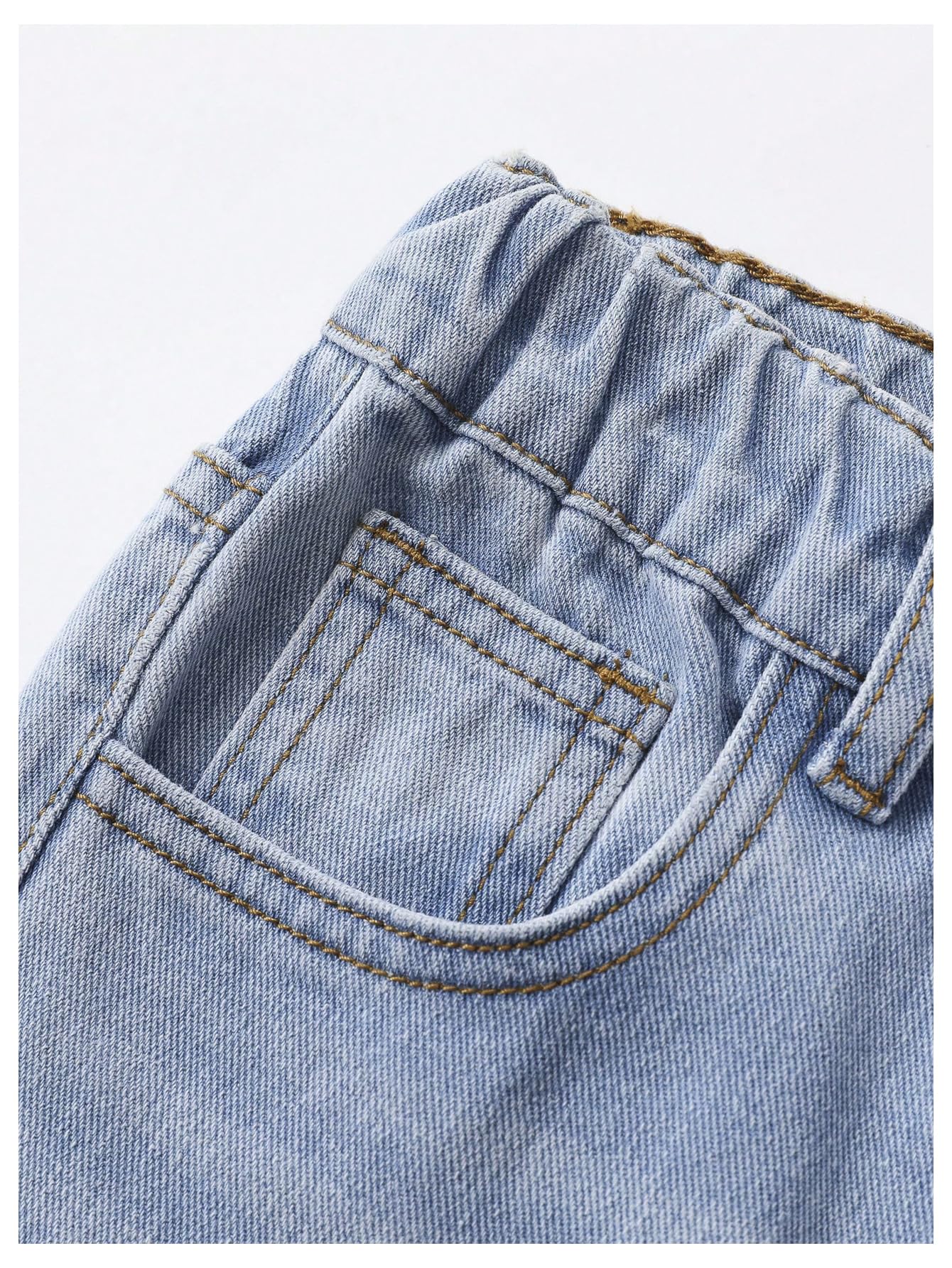 Floerns Pantalones de mezclilla rasgados y desgastados para niña, cintura elástica, pierna ancha, con bolsillo
