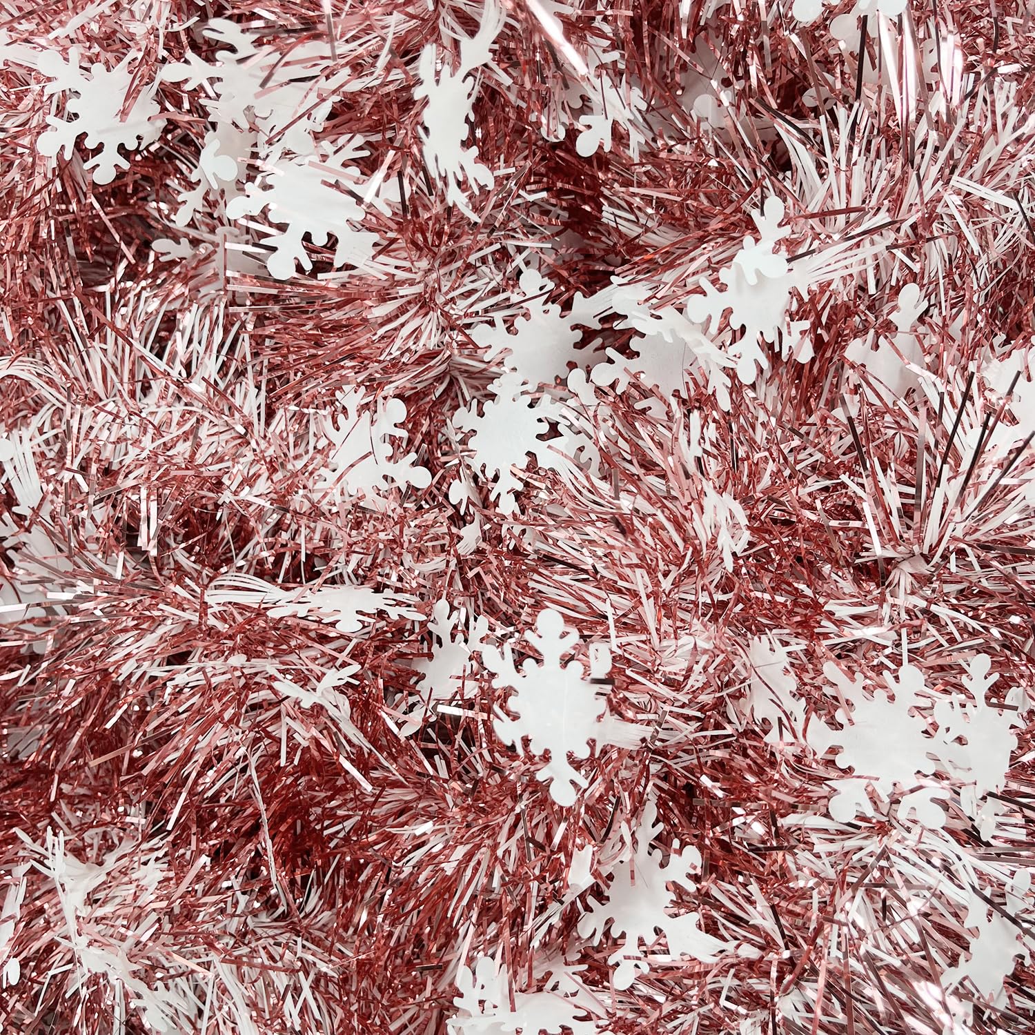 Rose Gold Snowflake Tinsel Garland, 10m / 32.8ft Metallic Shiny Thick Hanging Decorations for Christmas Party Home Decorations - Image 4