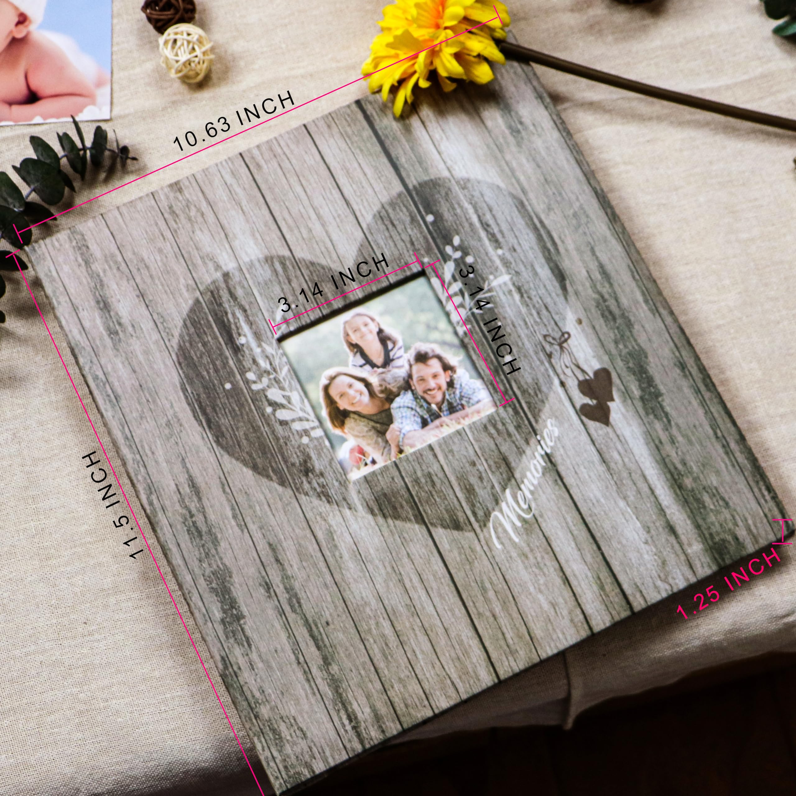 Holoary Álbum de fotos autoadhesivo con bolígrafo metálico para álbumes de 3 x 5, 4 x 6, 5 x 7, 6 x 8, 8 x 10, hecho a mano, 40 páginas, libro de recuerdos con cubierta de papel kraft impreso (grano
