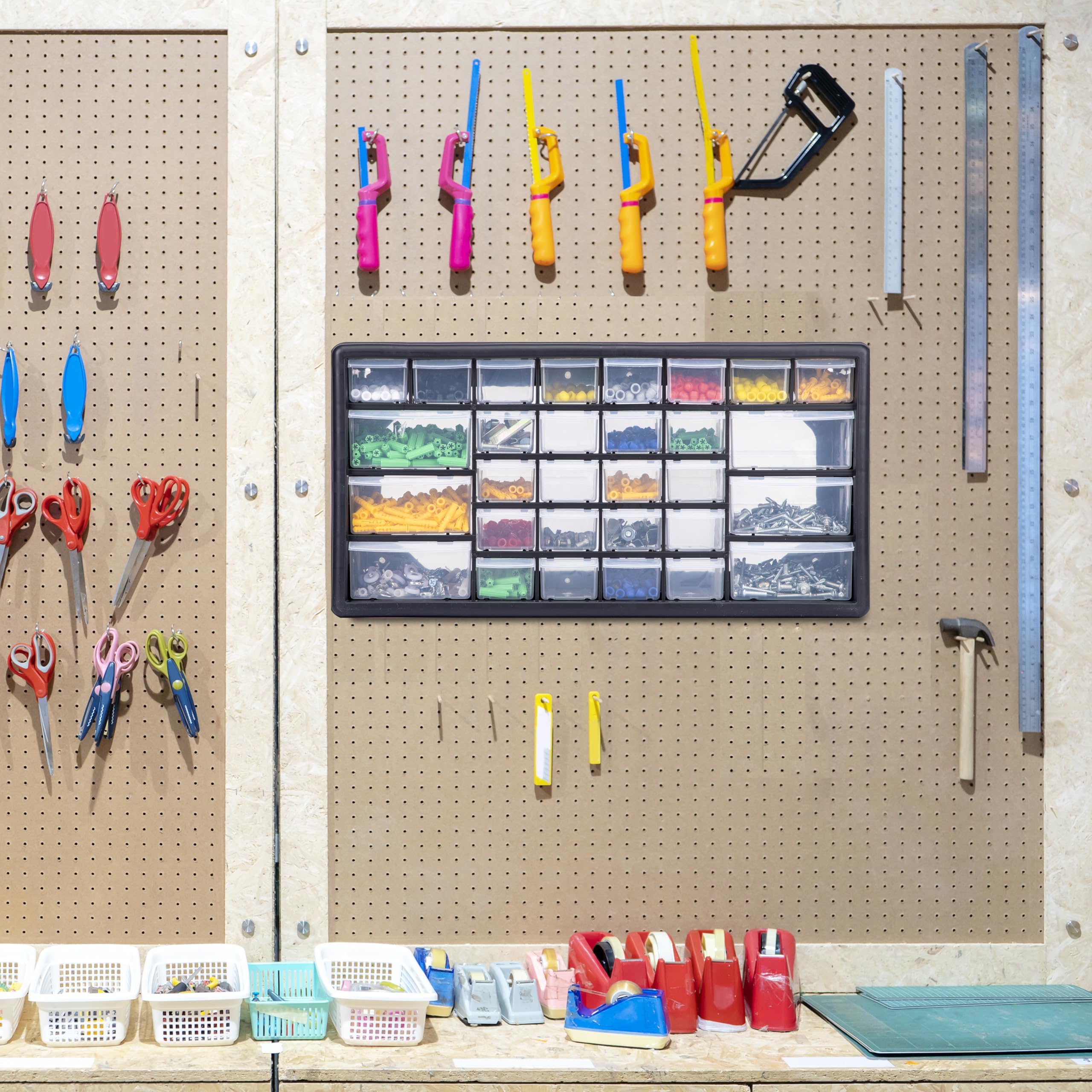 CraftGenes Schraubenaufbewahrungs-Organizer – Aufbewahrungsbox mit 30 Schubladen, verstellbaren Trennwänden, wandmontierbarer Werkzeugaufbewahrungs-Organizer (schwarz)