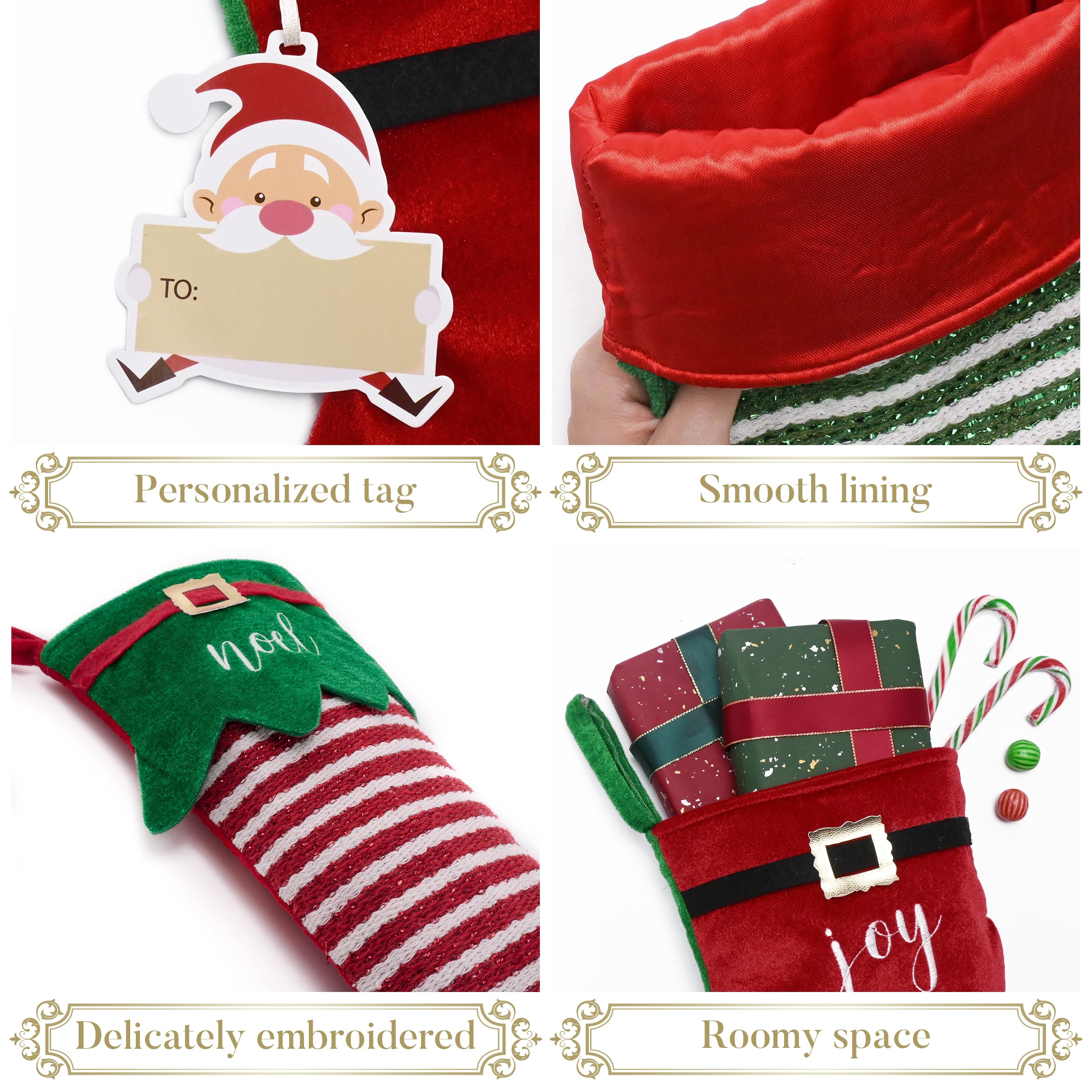 Valery Madelyn Lot de 2 chaussettes de Noël de 45,7 cm, motif lutin rouge et vert, en peluche exquise, décoration à suspendre pour cheminée, décoration de fête de Noël