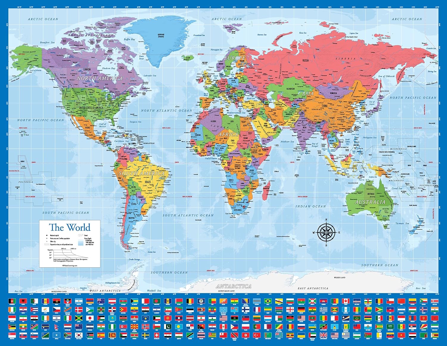 2 Pack - Giant World Map & US Map Poster Set - Extra Large Mega Chart of the World & United States - Laminated - 46" x 60" [Blue]