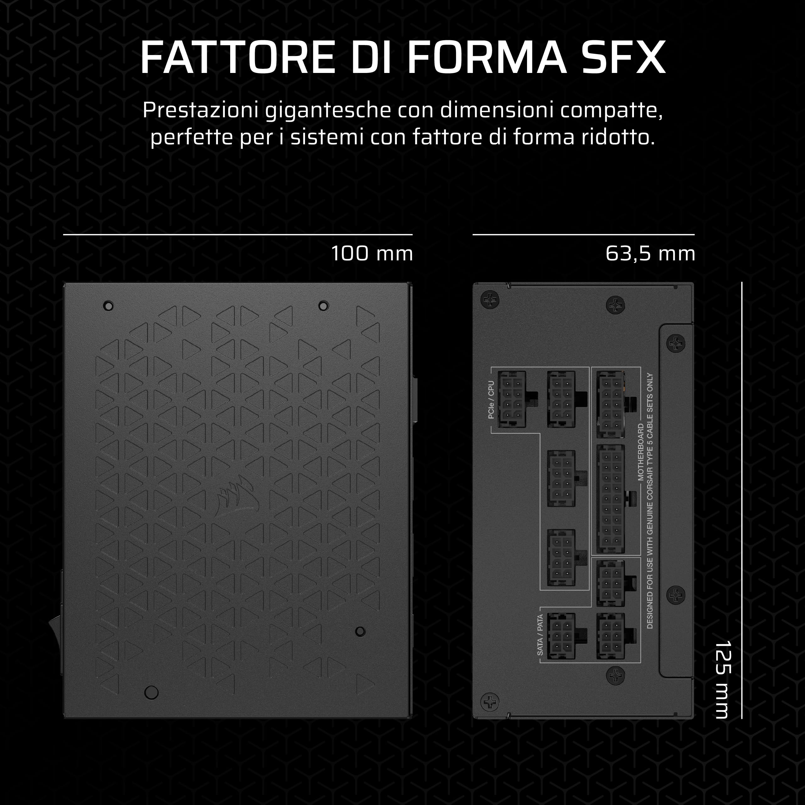 CORSAIR SF750 (2024) Alimentatore Completamente Modulare a Basso Rumore 80 PLUS Platinum – Conforme 3.1 – Predisposto per PCIe 5.1 – Staffa SFX-to-ATX Inclusa – Nero
