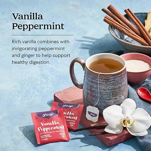Miniatura 4 de Yogi Té - Té de menta vainilla (paquete de 4) - Apoya la digestión saludable - Liberación limitada de vacaciones - Sin cafeína - 64 bolsas de té de