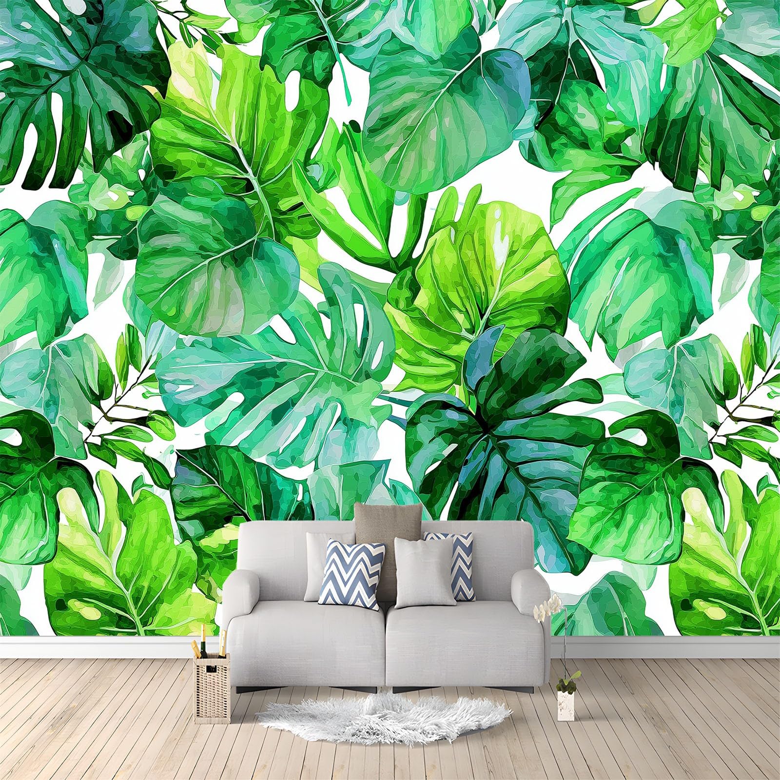 Générique Panoramiczna tapeta 3D tropikalna roślina dżungla monstera zielona 200 x 140 cm, tapeta z włókniny - fresk ścienny do salonu, sypialni i biura, dekoracja ścienna druk HD